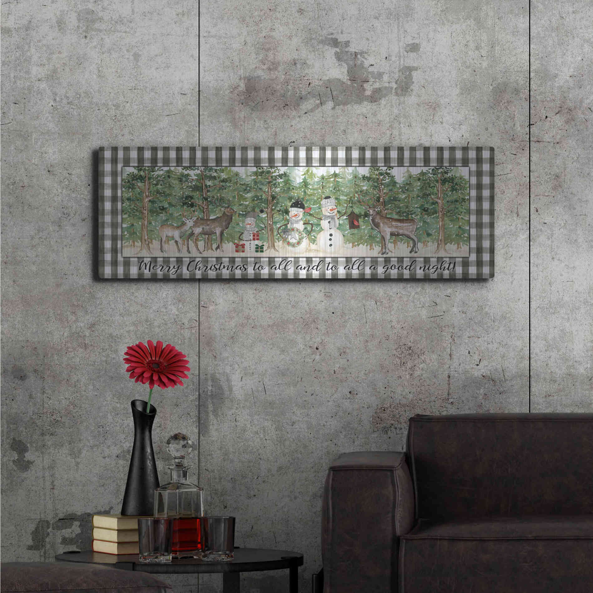 Luxe Metal Art 'Merry Christmas to All on Plaid' by Cindy Jacobs, Metal Wall Art,48x16