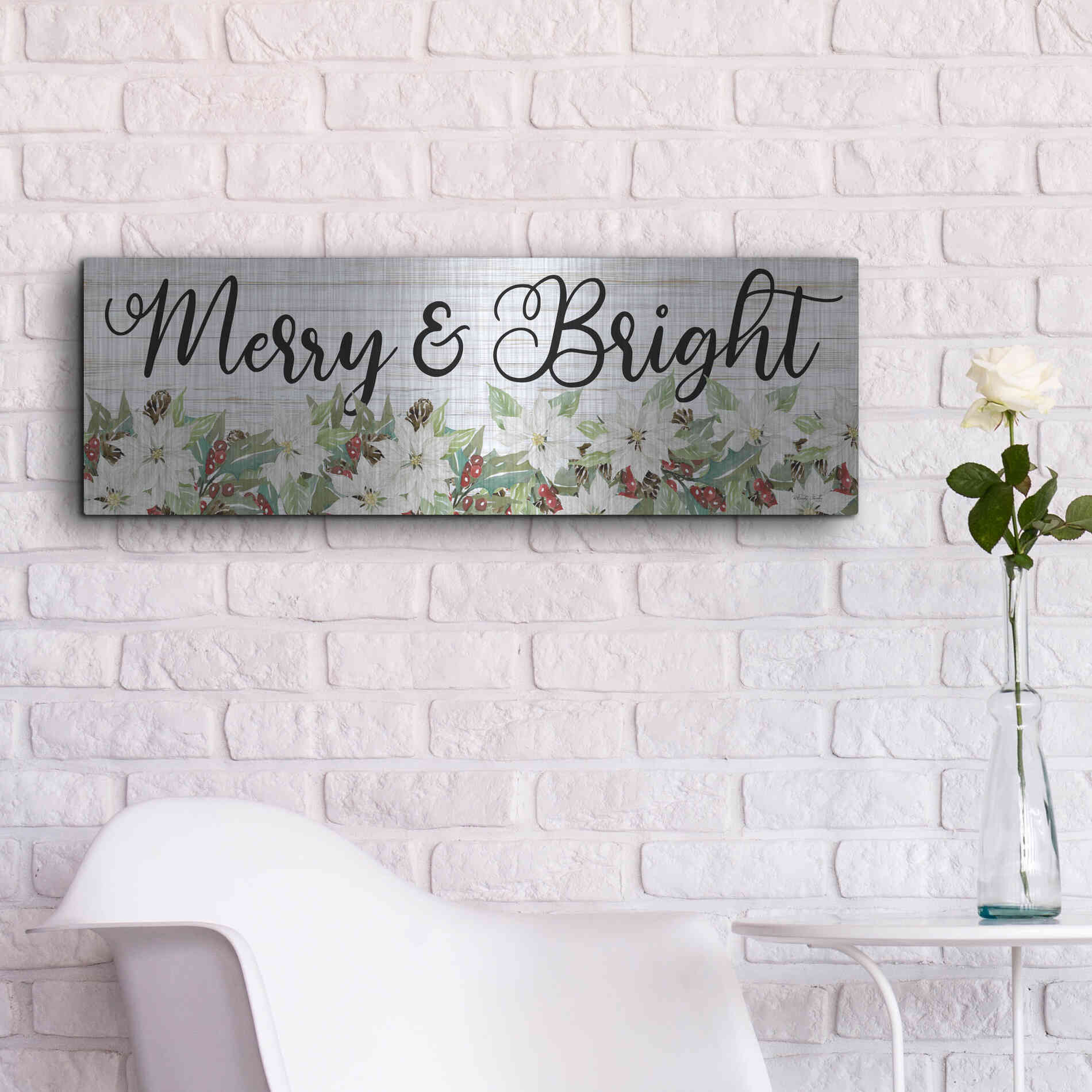Luxe Metal Art 'Merry & Bright' by Cindy Jacobs, Metal Wall Art,36x12