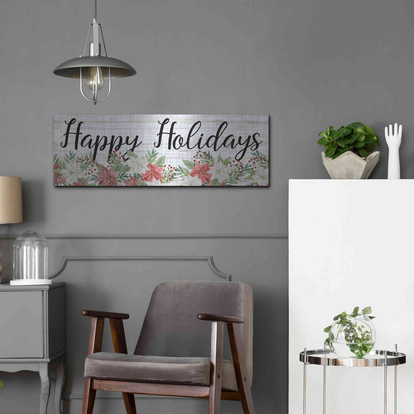 Luxe Metal Art 'Happy Holidays Sign' by Cindy Jacobs, Metal Wall Art,36x12