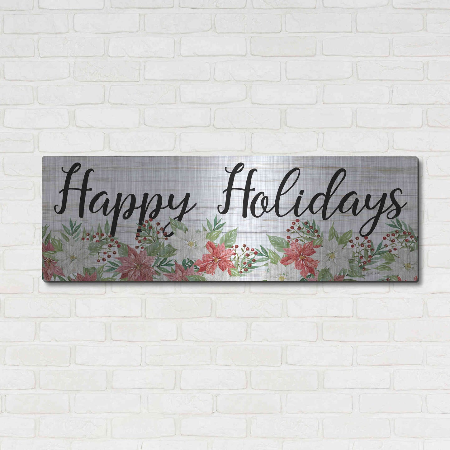 Luxe Metal Art 'Happy Holidays Sign' by Cindy Jacobs, Metal Wall Art,48x16