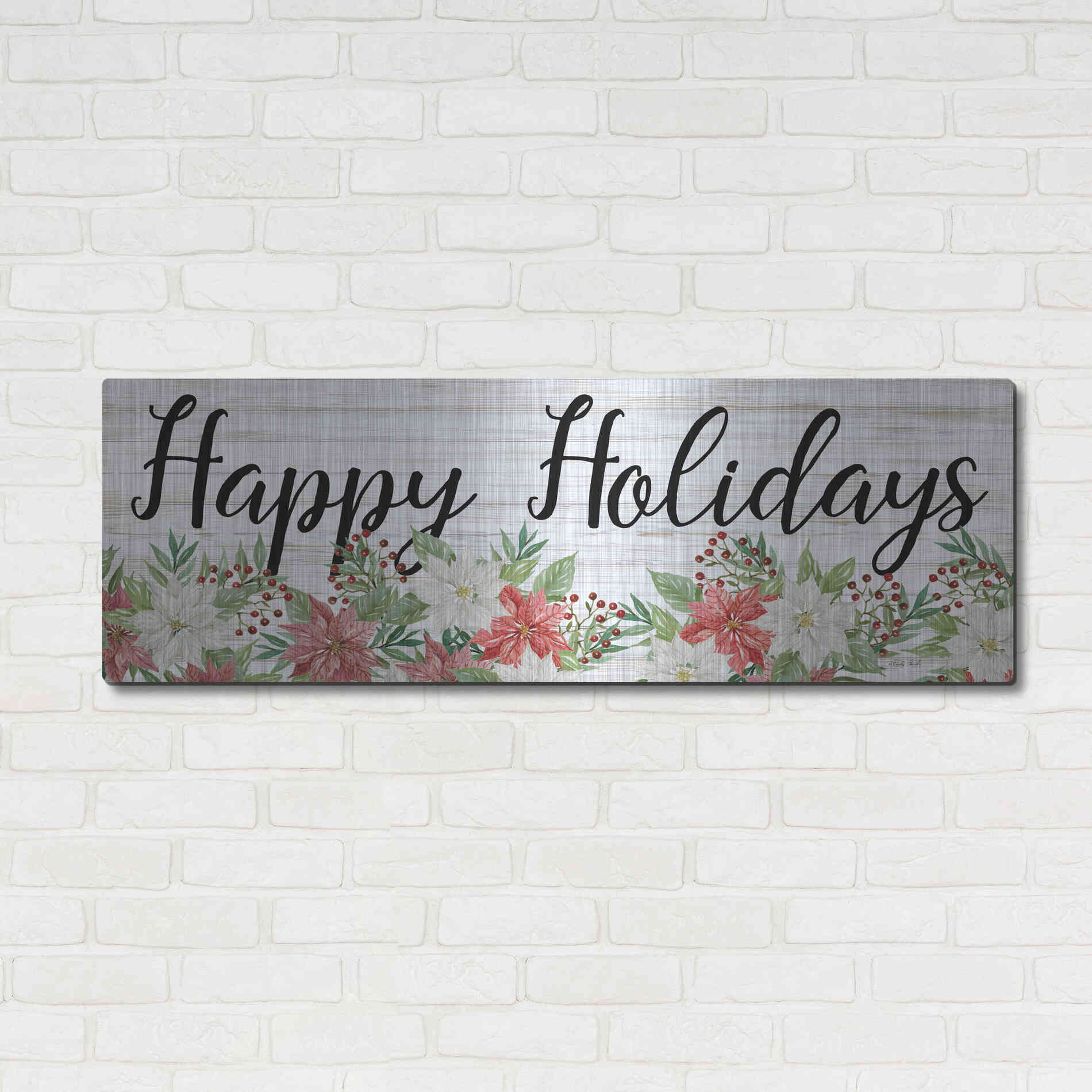 Luxe Metal Art 'Happy Holidays Sign' by Cindy Jacobs, Metal Wall Art,48x16