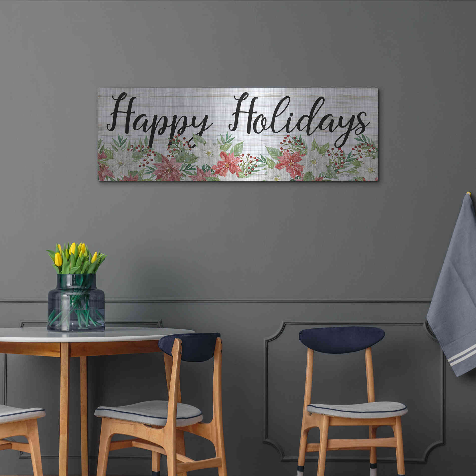 Luxe Metal Art 'Happy Holidays Sign' by Cindy Jacobs, Metal Wall Art,48x16