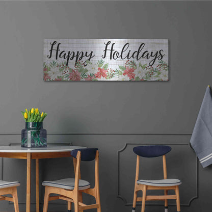 Luxe Metal Art 'Happy Holidays Sign' by Cindy Jacobs, Metal Wall Art,48x16