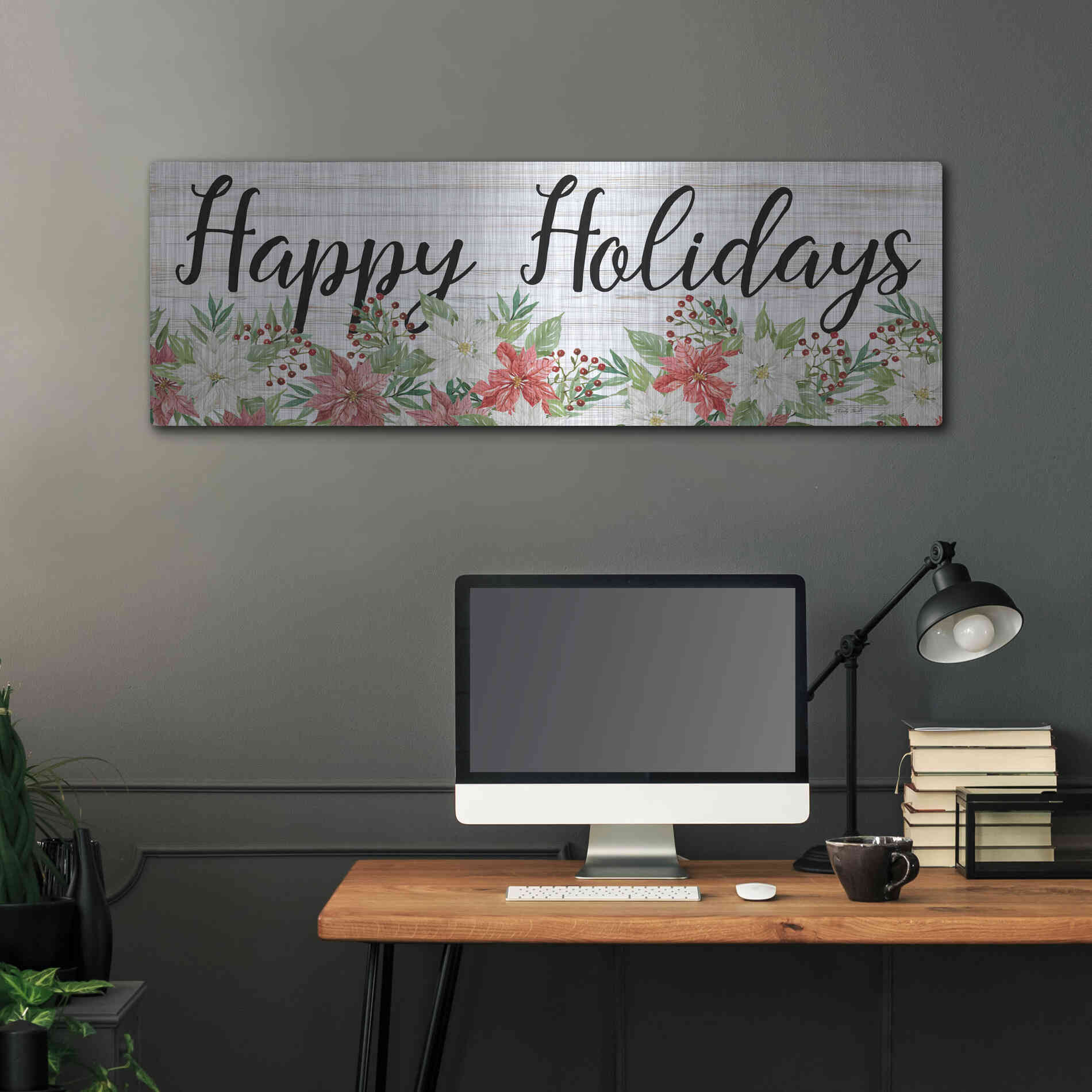 Luxe Metal Art 'Happy Holidays Sign' by Cindy Jacobs, Metal Wall Art,48x16