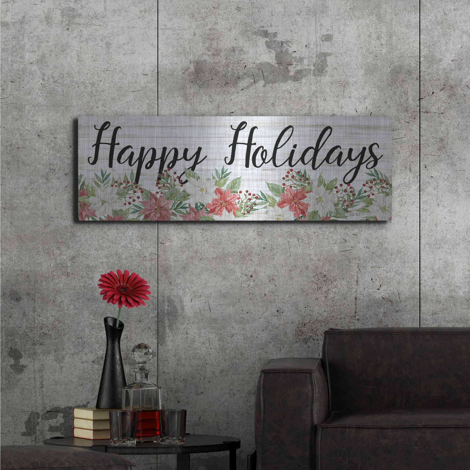 Luxe Metal Art 'Happy Holidays Sign' by Cindy Jacobs, Metal Wall Art,48x16