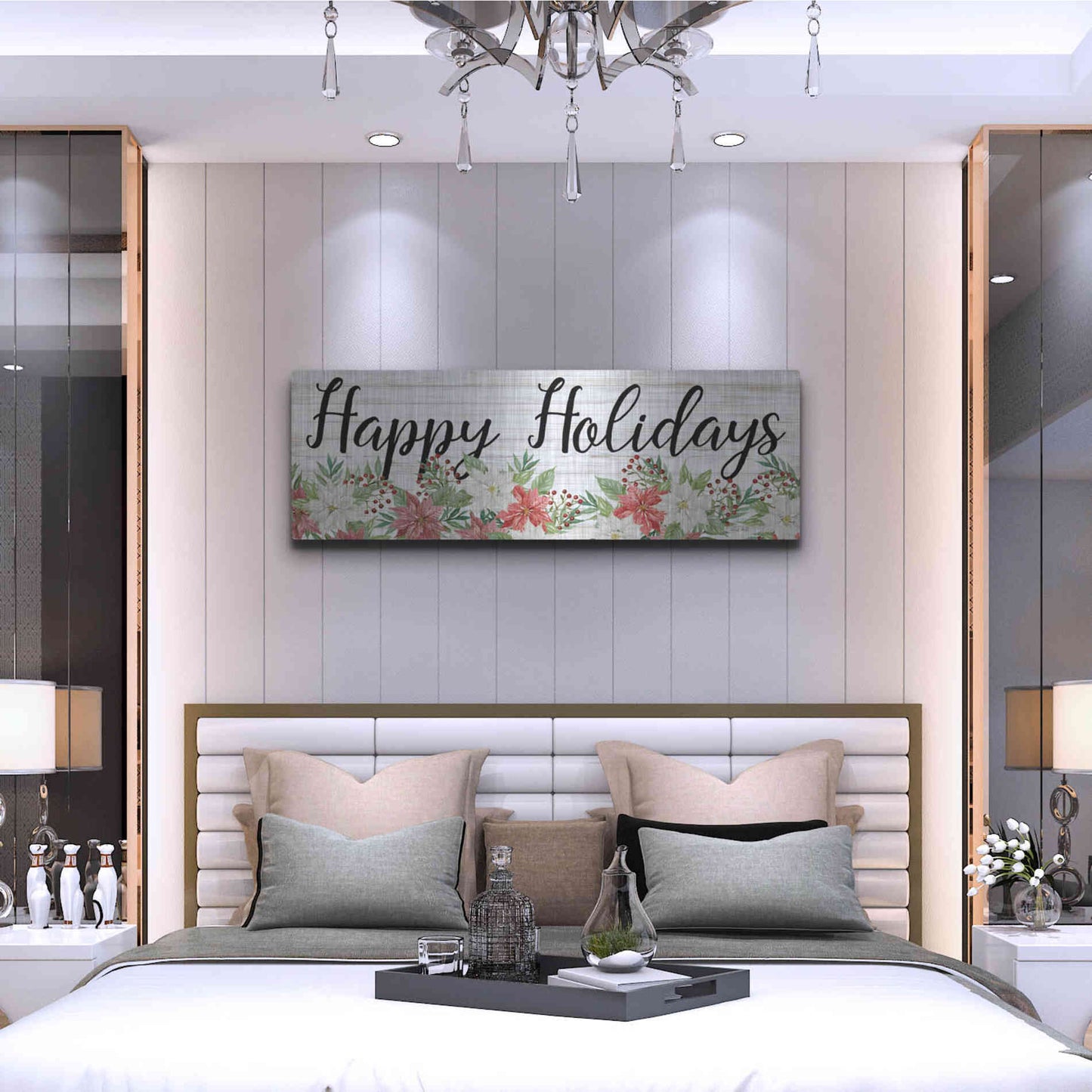 Luxe Metal Art 'Happy Holidays Sign' by Cindy Jacobs, Metal Wall Art,48x16