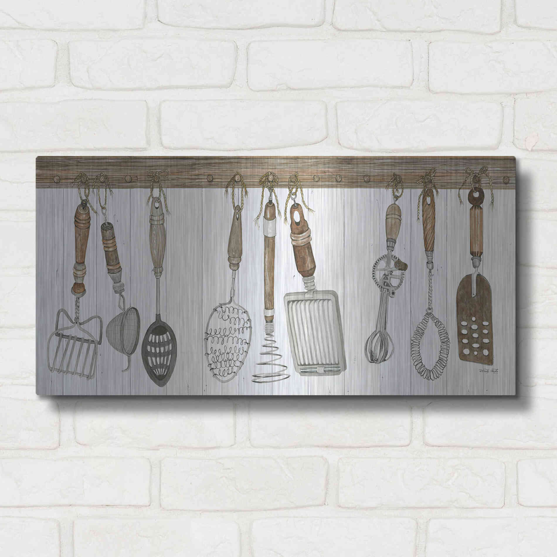 Luxe Metal Art 'Kitchen Tools' by Cindy Jacobs, Metal Wall Art,24x12