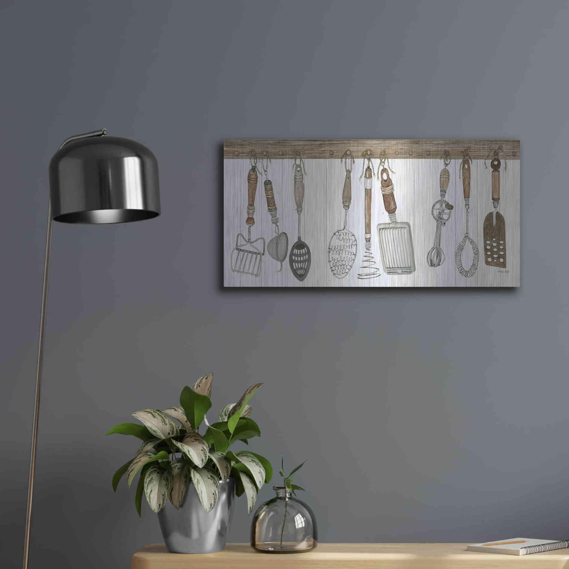 Luxe Metal Art 'Kitchen Tools' by Cindy Jacobs, Metal Wall Art,24x12