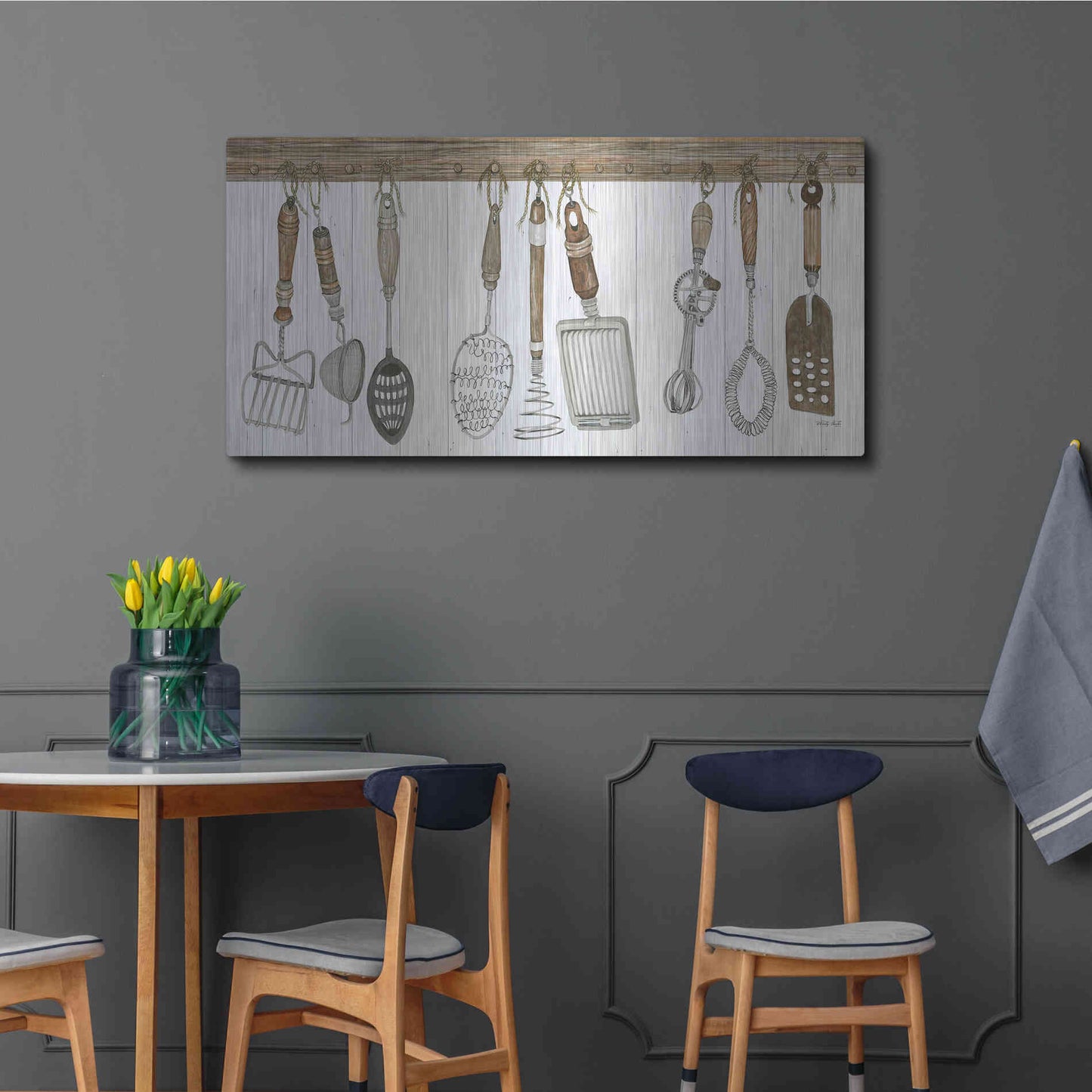 Luxe Metal Art 'Kitchen Tools' by Cindy Jacobs, Metal Wall Art,48x24