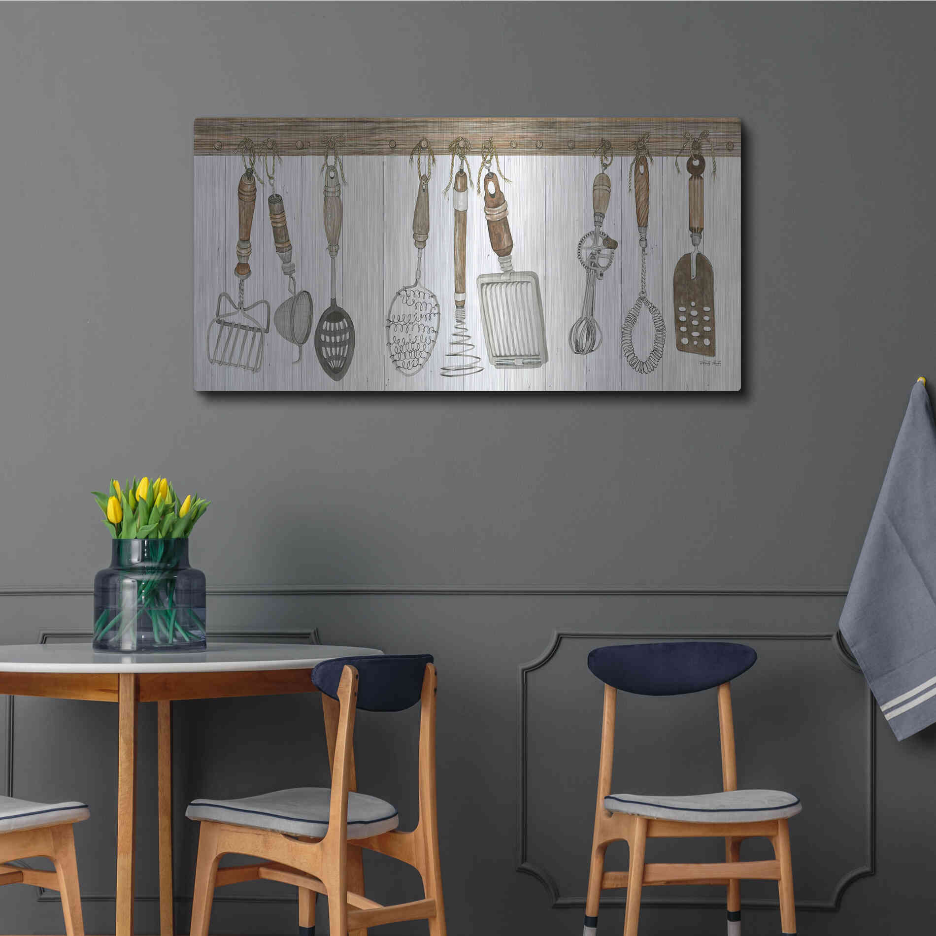 Luxe Metal Art 'Kitchen Tools' by Cindy Jacobs, Metal Wall Art,48x24