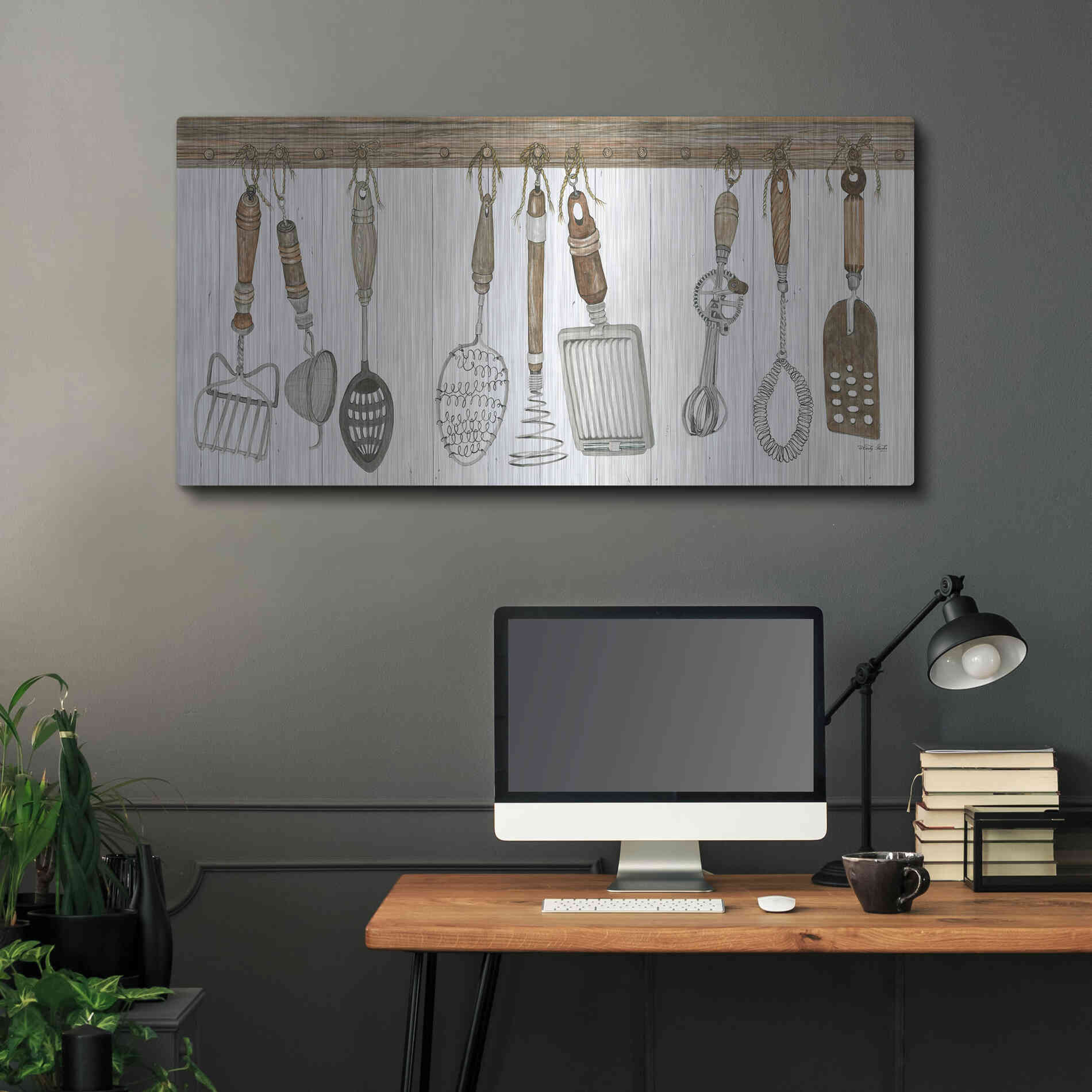 Luxe Metal Art 'Kitchen Tools' by Cindy Jacobs, Metal Wall Art,48x24
