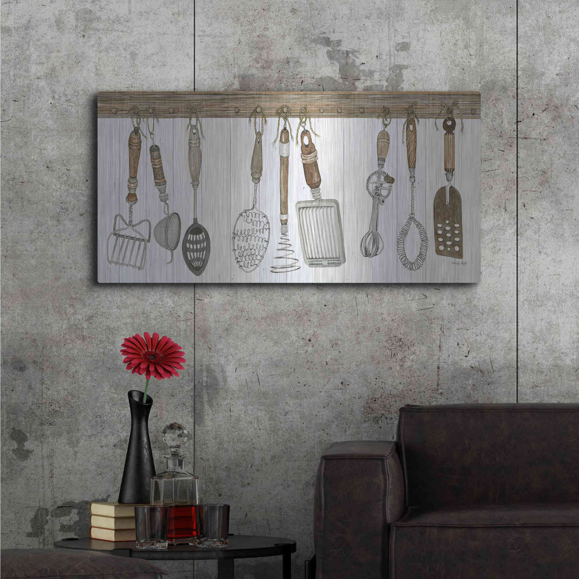 Luxe Metal Art 'Kitchen Tools' by Cindy Jacobs, Metal Wall Art,48x24