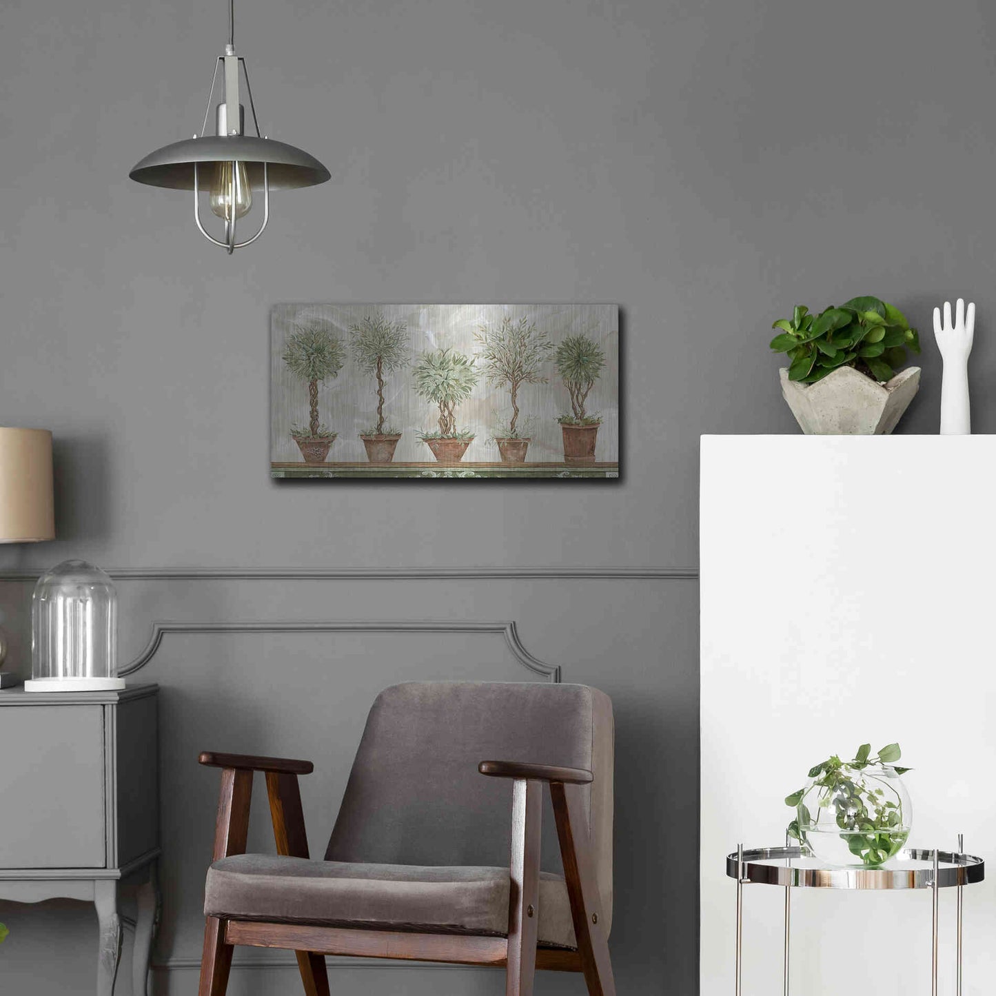 Luxe Metal Art 'Topiaries in a Row' by Cindy Jacobs, Metal Wall Art,24x12