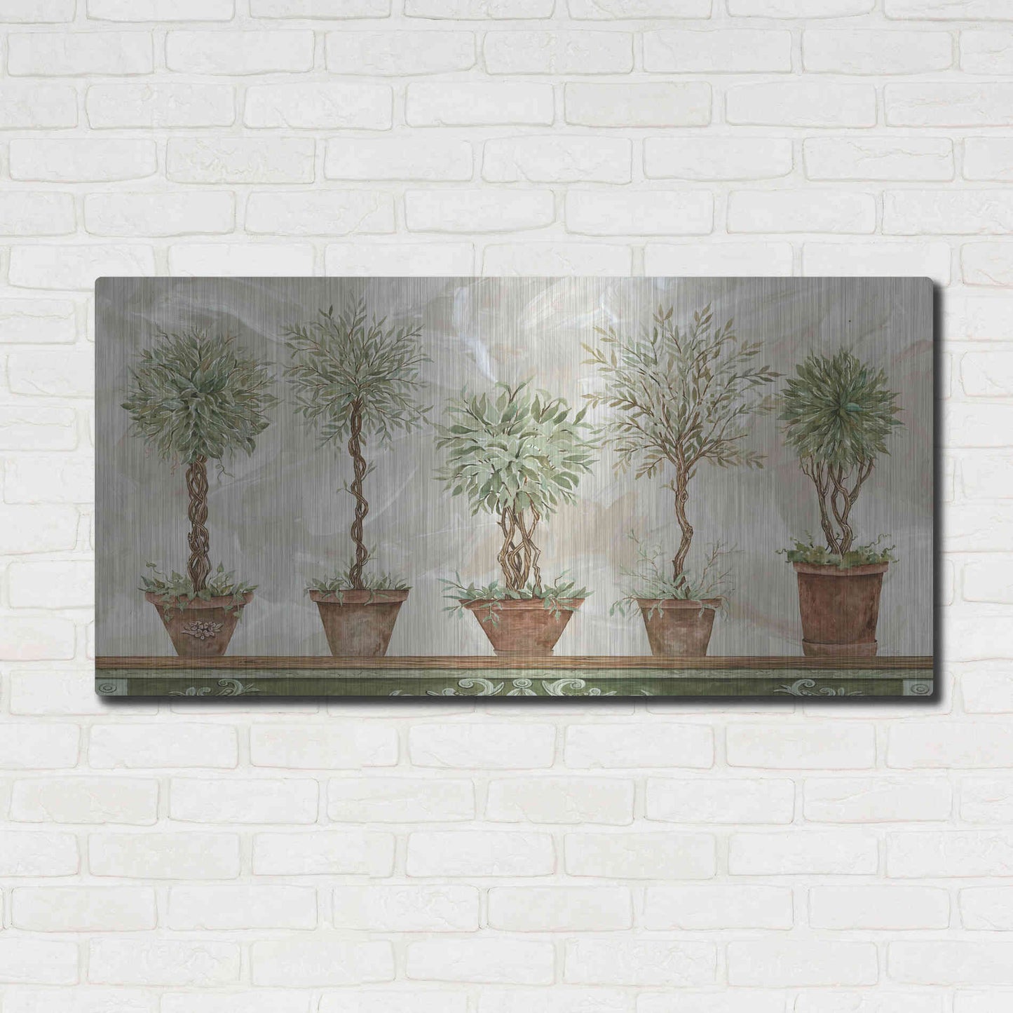 Luxe Metal Art 'Topiaries in a Row' by Cindy Jacobs, Metal Wall Art,48x24