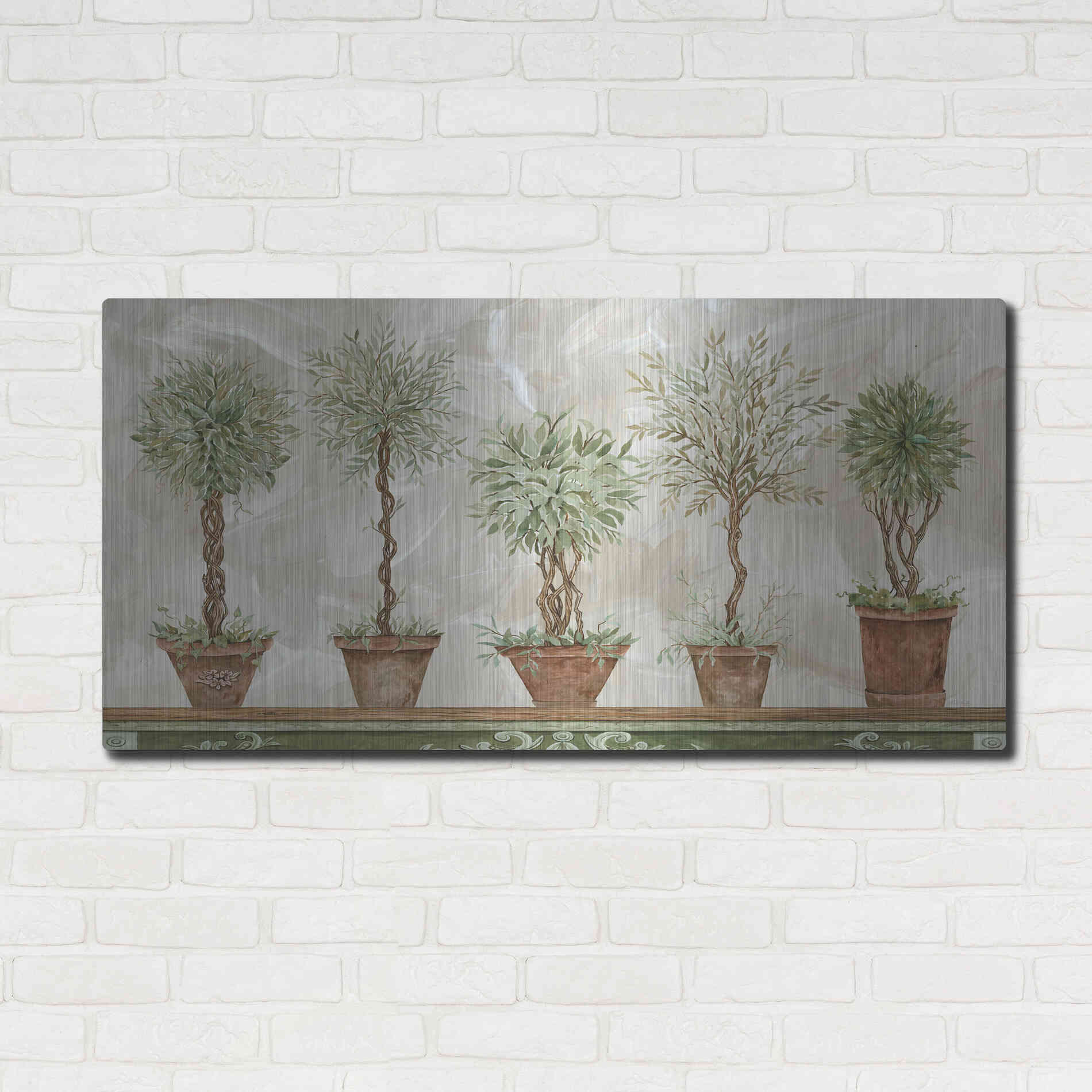 Luxe Metal Art 'Topiaries in a Row' by Cindy Jacobs, Metal Wall Art,48x24