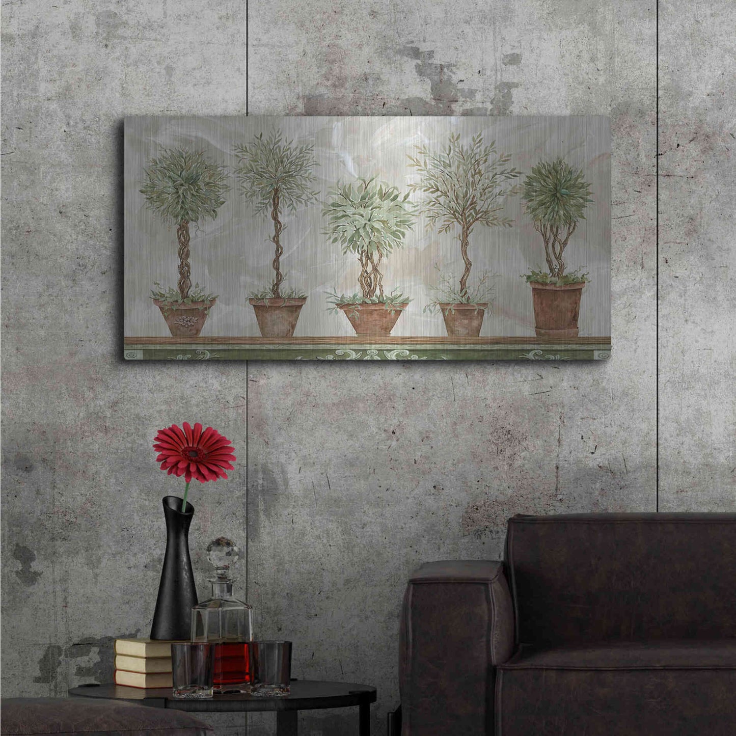 Luxe Metal Art 'Topiaries in a Row' by Cindy Jacobs, Metal Wall Art,48x24