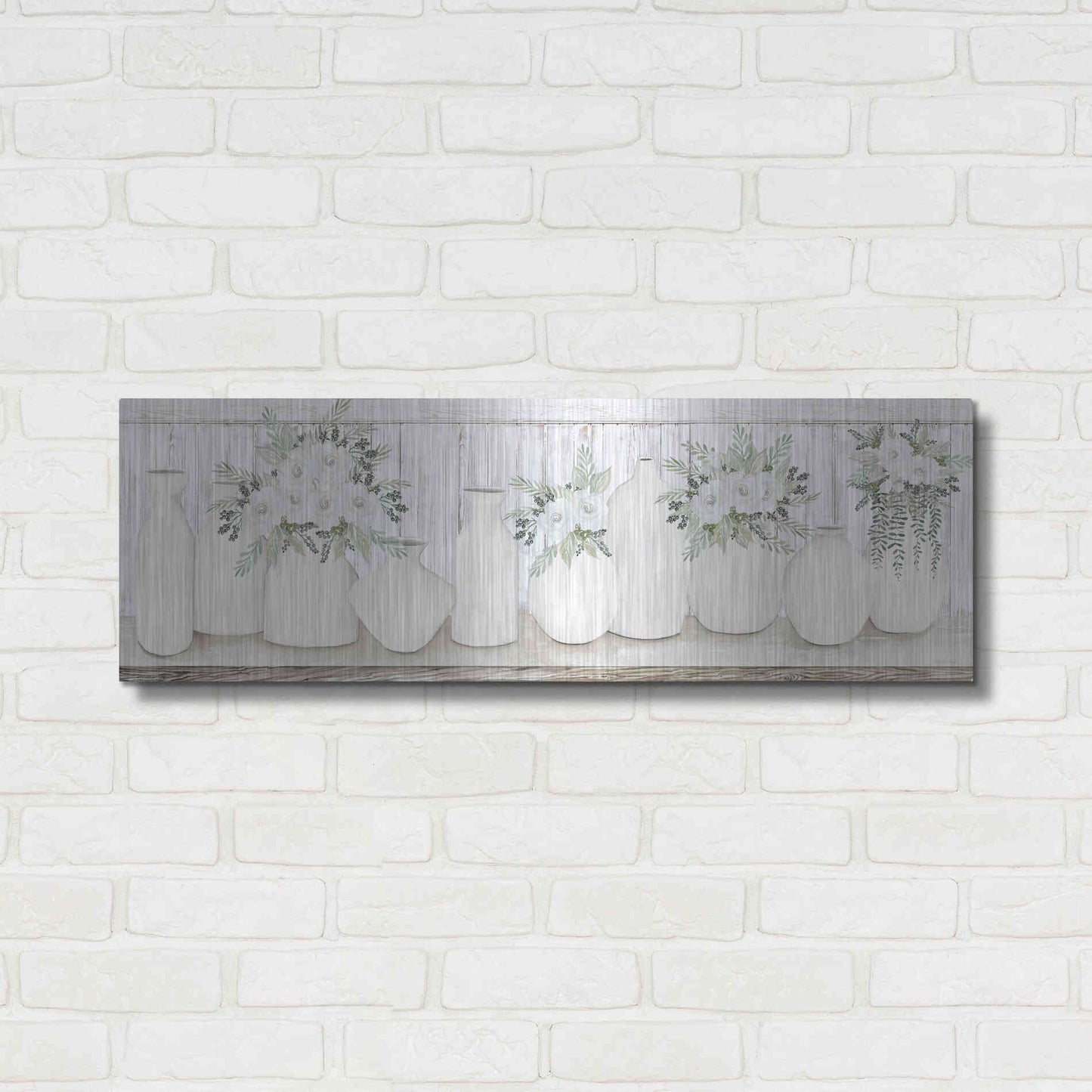 Luxe Metal Art 'White Simplicity' by Cindy Jacobs, Metal Wall Art,36x12