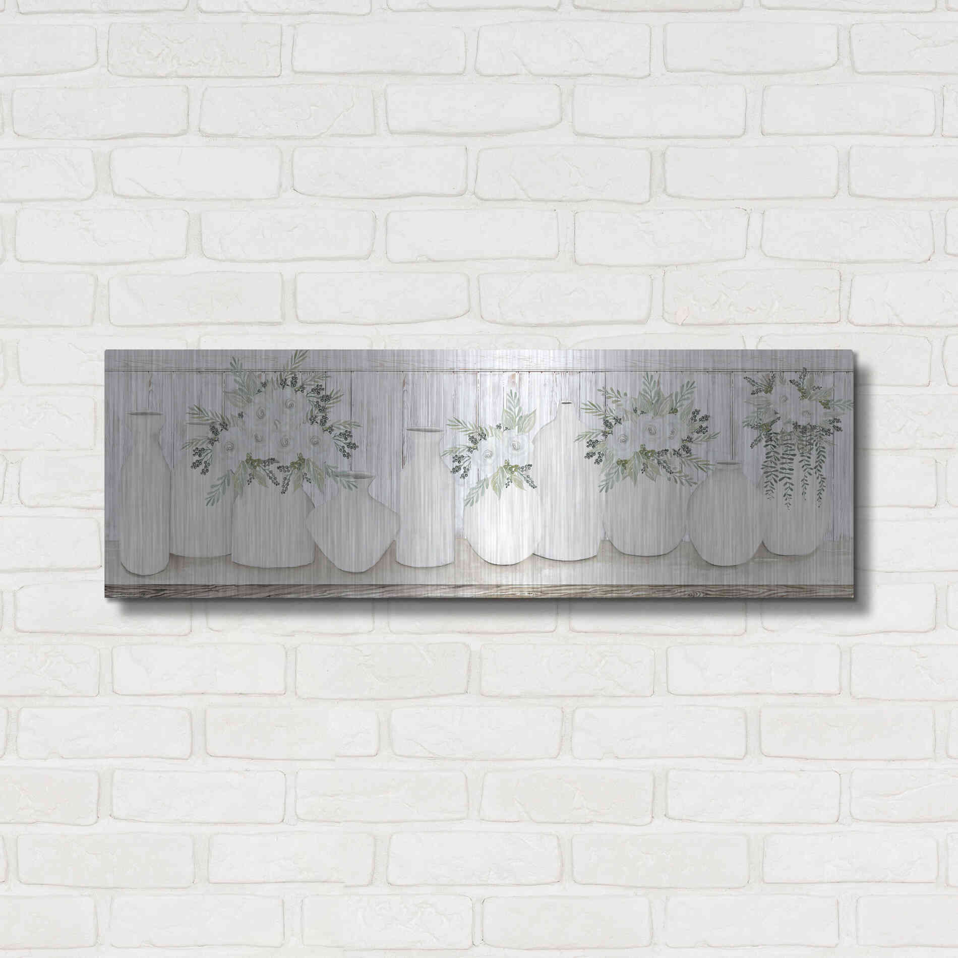 Luxe Metal Art 'White Simplicity' by Cindy Jacobs, Metal Wall Art,36x12