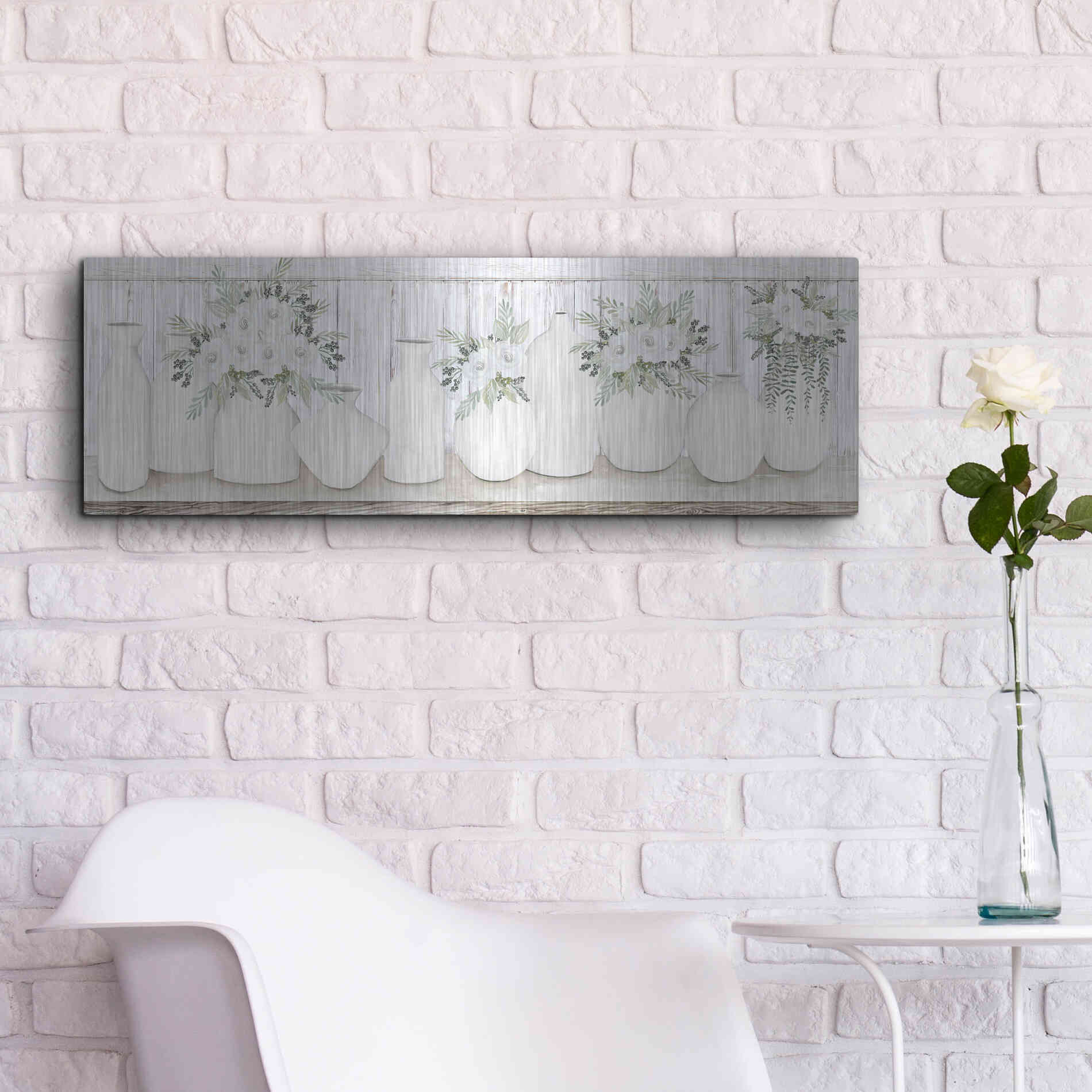 Luxe Metal Art 'White Simplicity' by Cindy Jacobs, Metal Wall Art,36x12
