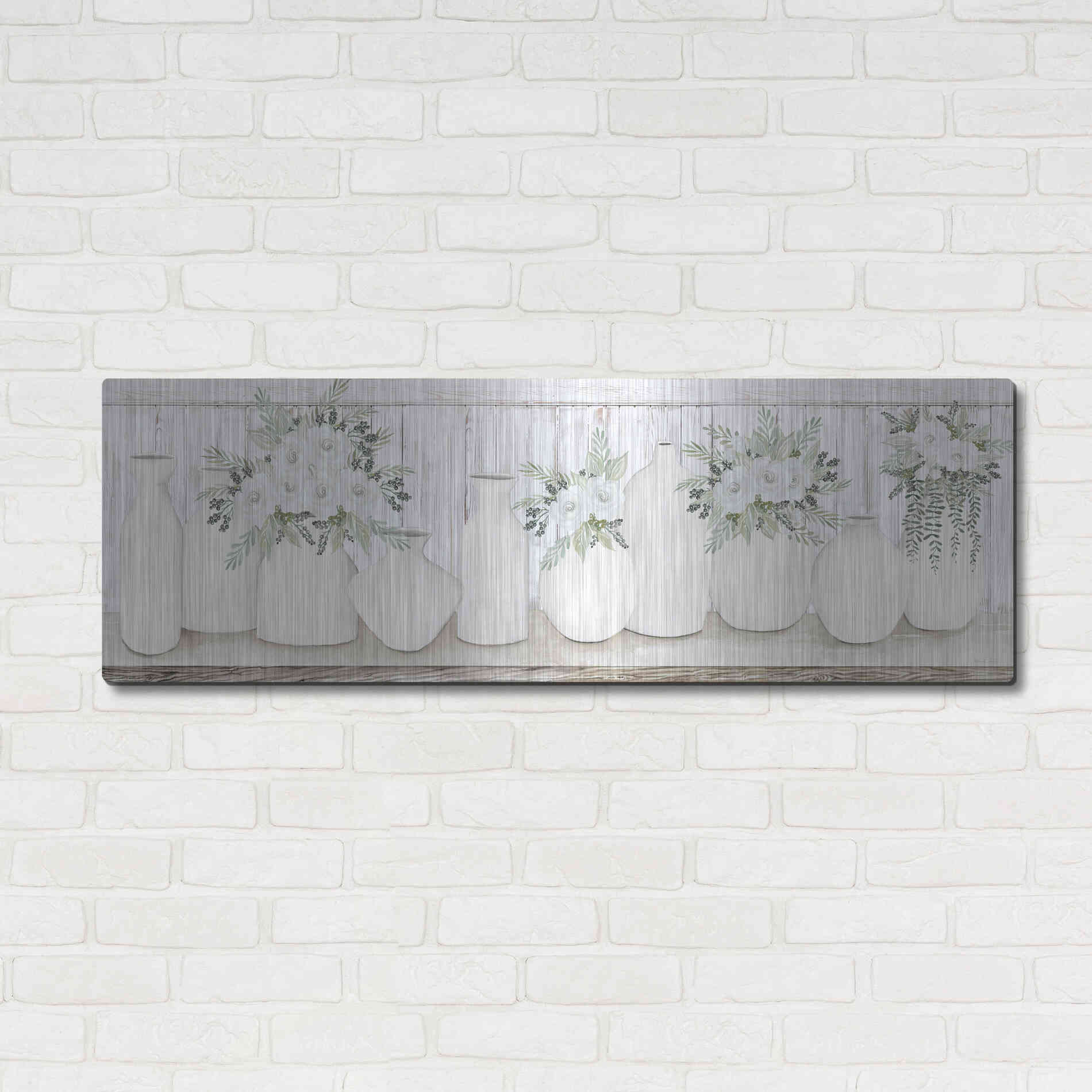 Luxe Metal Art 'White Simplicity' by Cindy Jacobs, Metal Wall Art,48x16