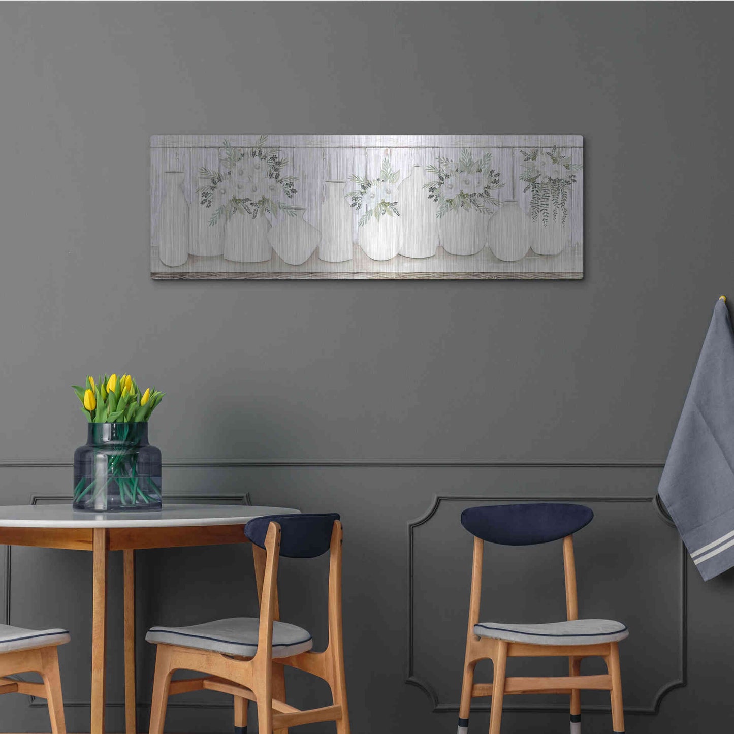 Luxe Metal Art 'White Simplicity' by Cindy Jacobs, Metal Wall Art,48x16