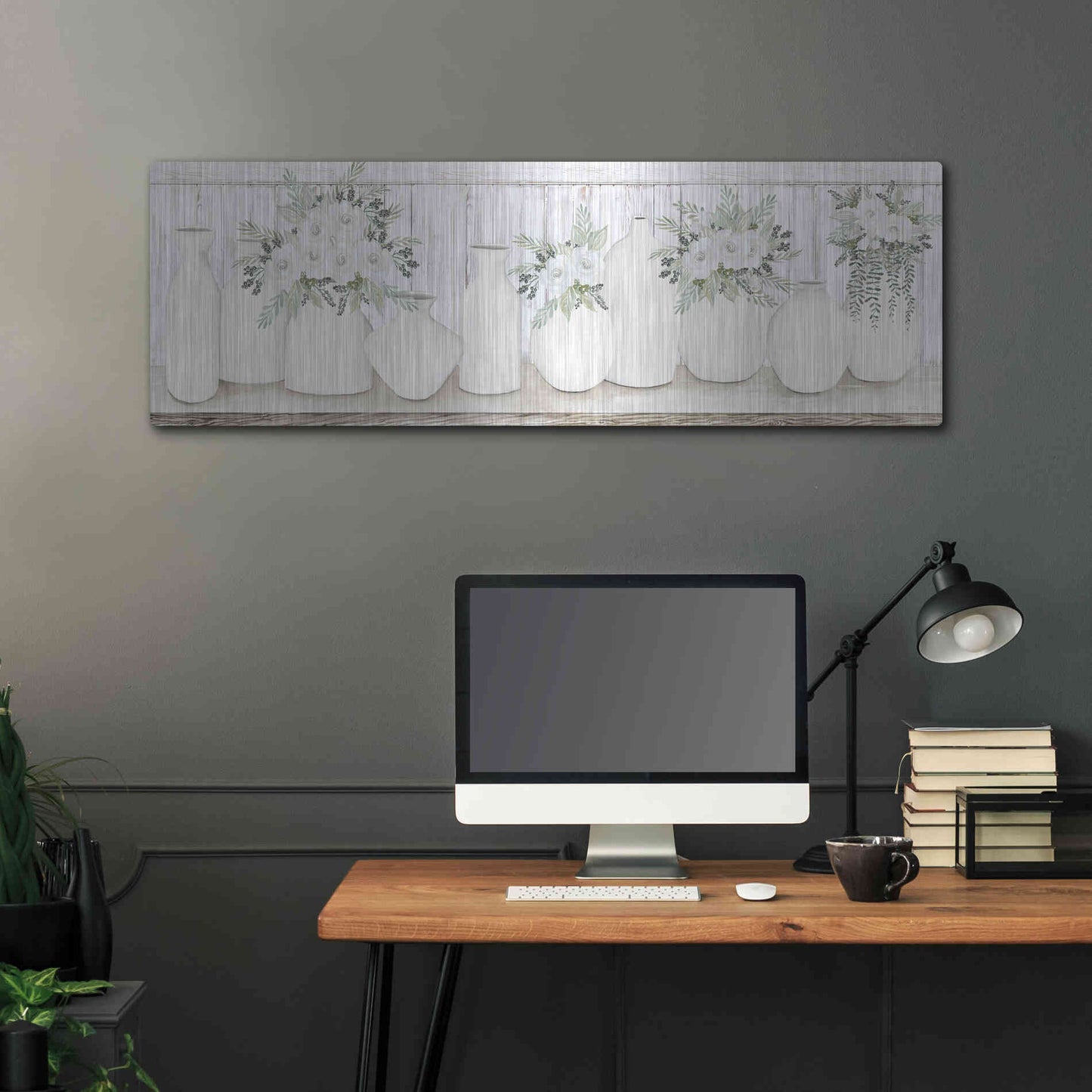 Luxe Metal Art 'White Simplicity' by Cindy Jacobs, Metal Wall Art,48x16