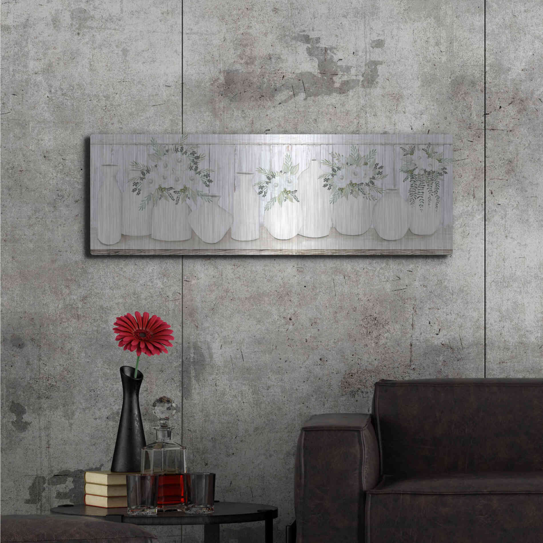 Luxe Metal Art 'White Simplicity' by Cindy Jacobs, Metal Wall Art,48x16