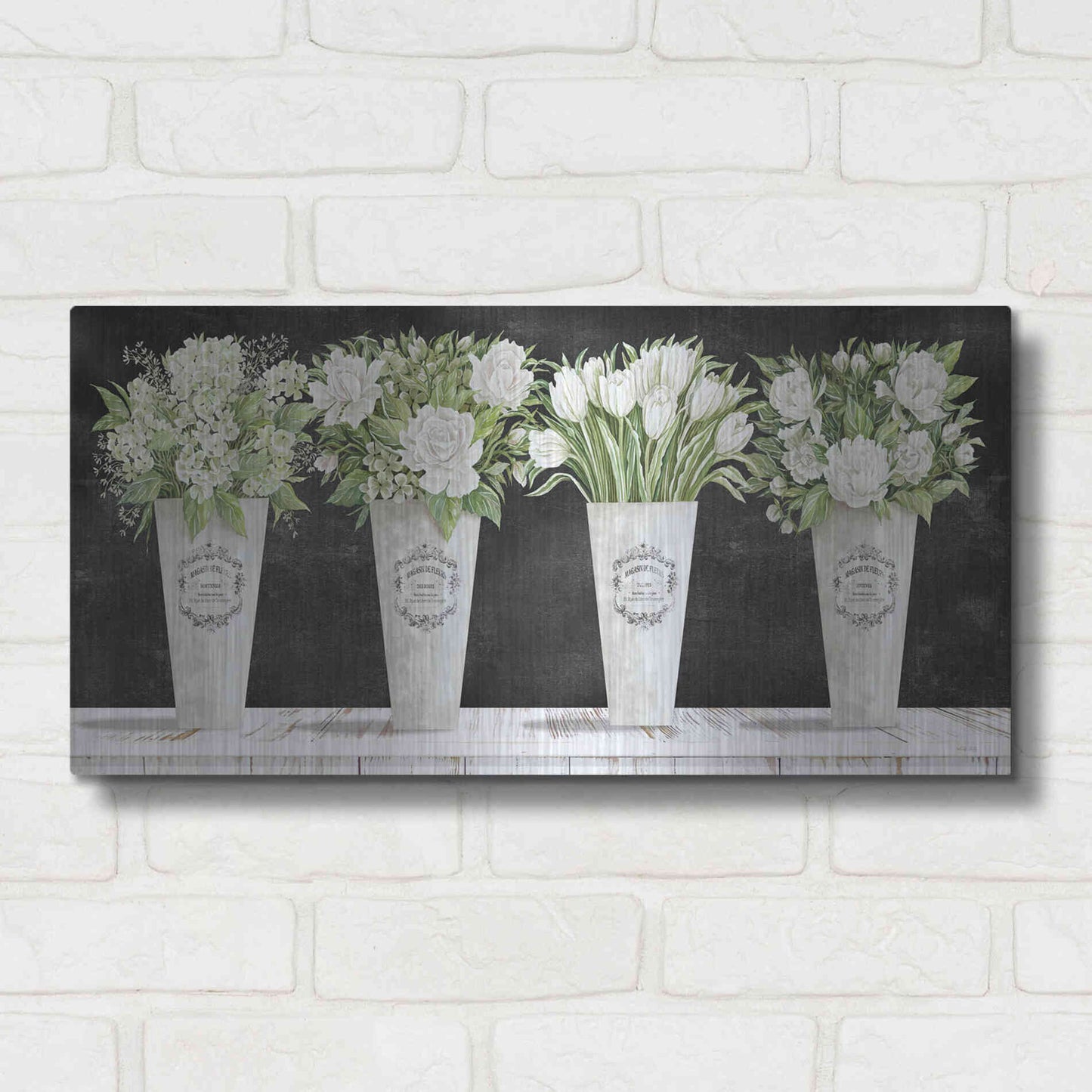 Luxe Metal Art 'White Flowers Still Life II' by Cindy Jacobs, Metal Wall Art,24x12