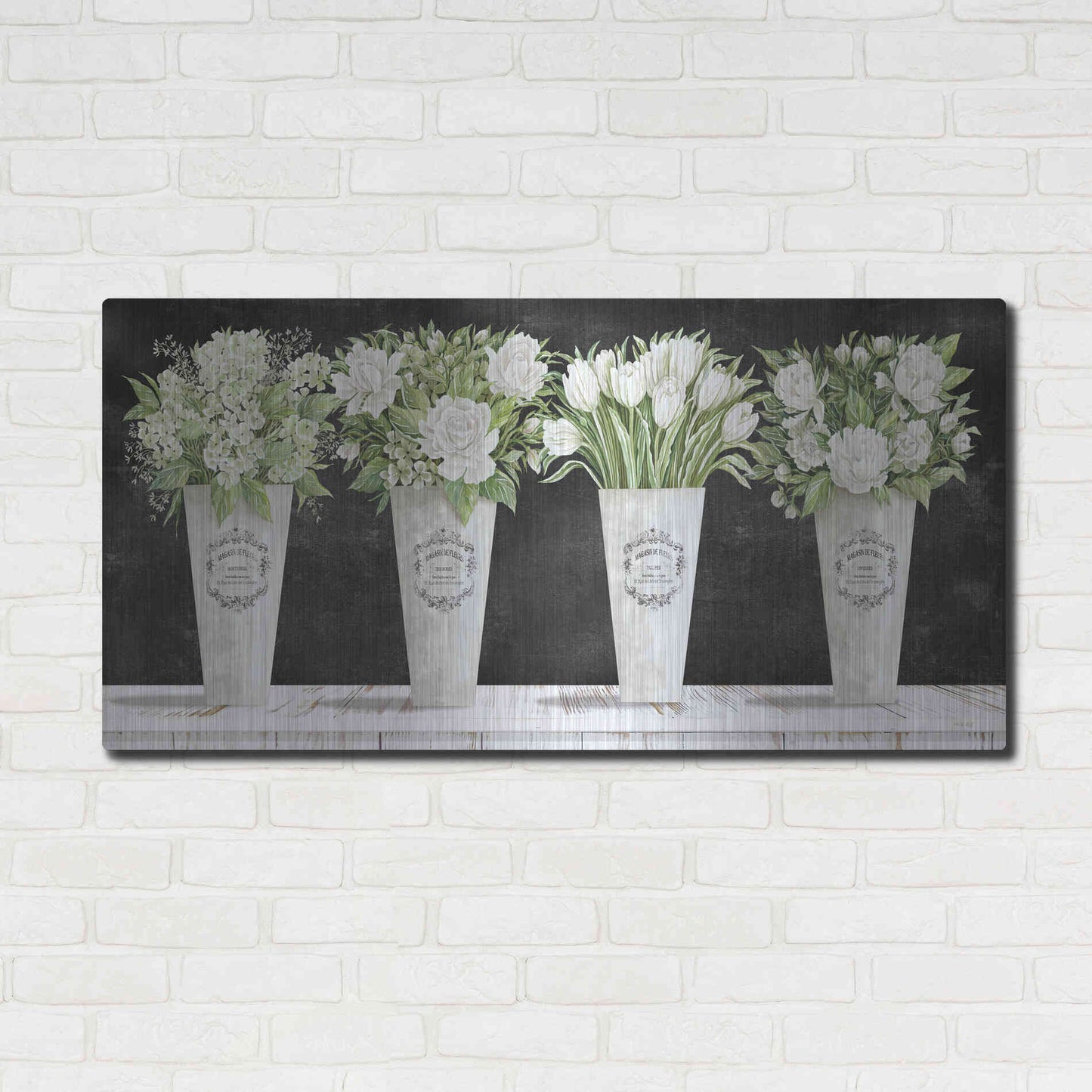 Luxe Metal Art 'White Flowers Still Life II' by Cindy Jacobs, Metal Wall Art,48x24