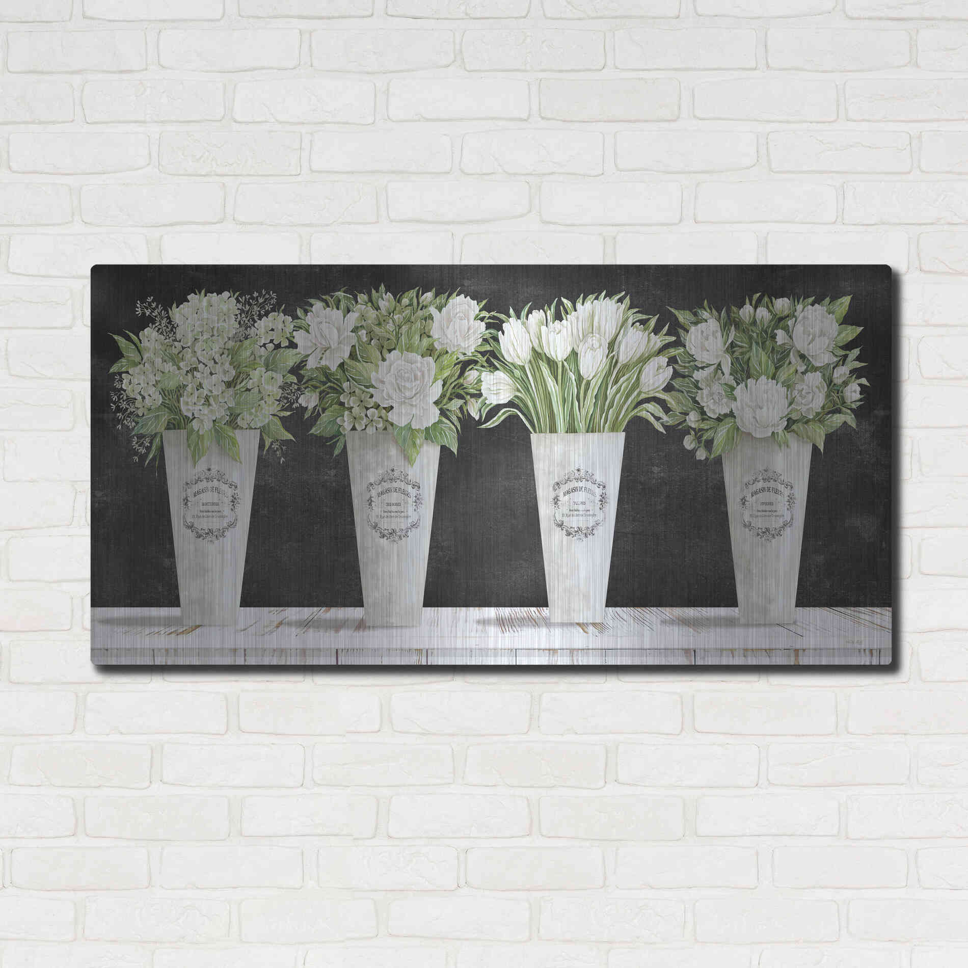 Luxe Metal Art 'White Flowers Still Life II' by Cindy Jacobs, Metal Wall Art,48x24