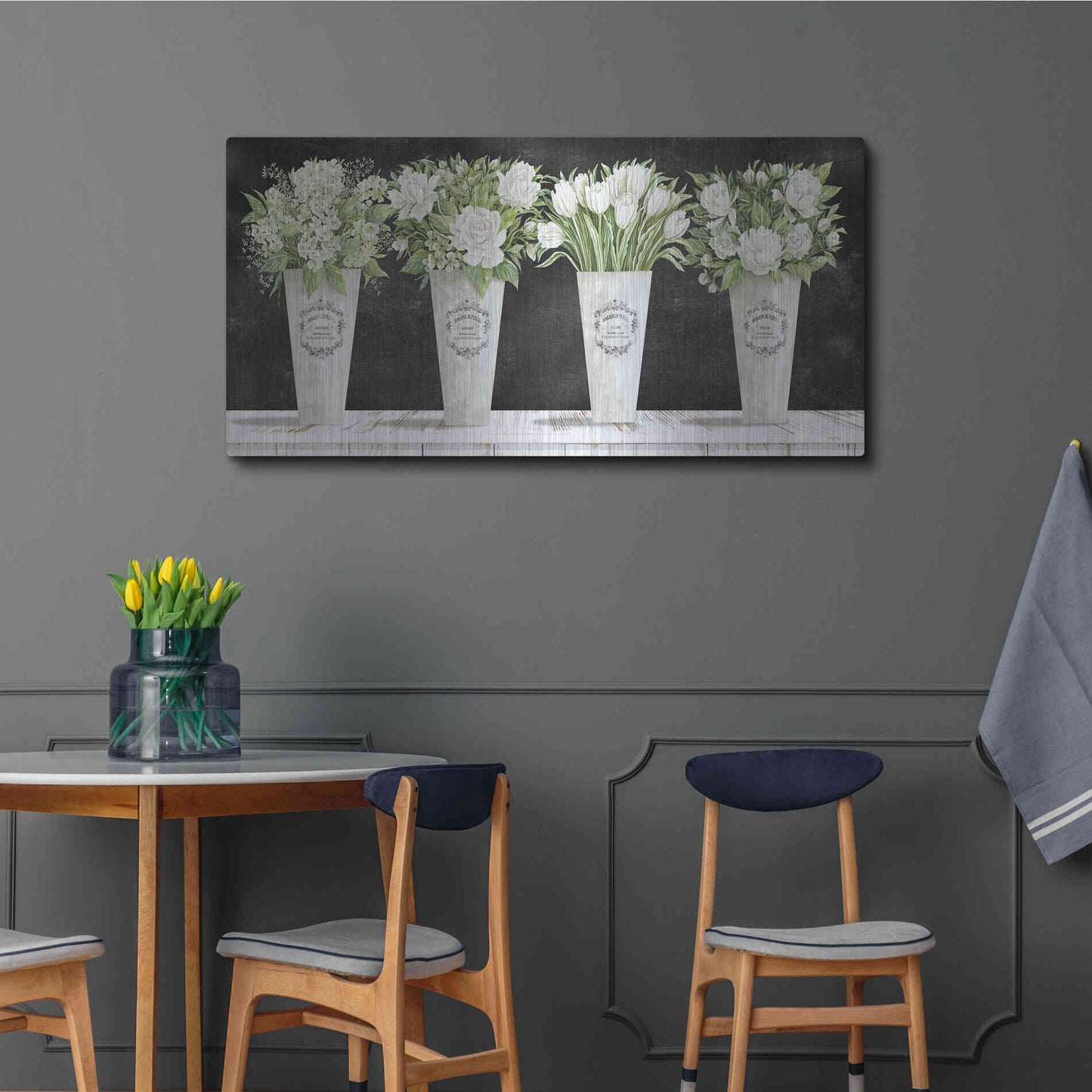 Luxe Metal Art 'White Flowers Still Life II' by Cindy Jacobs, Metal Wall Art,48x24