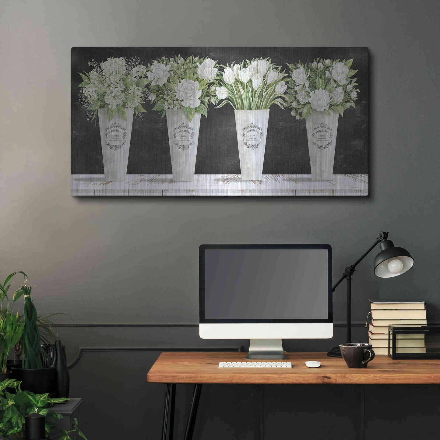 Luxe Metal Art 'White Flowers Still Life II' by Cindy Jacobs, Metal Wall Art,48x24