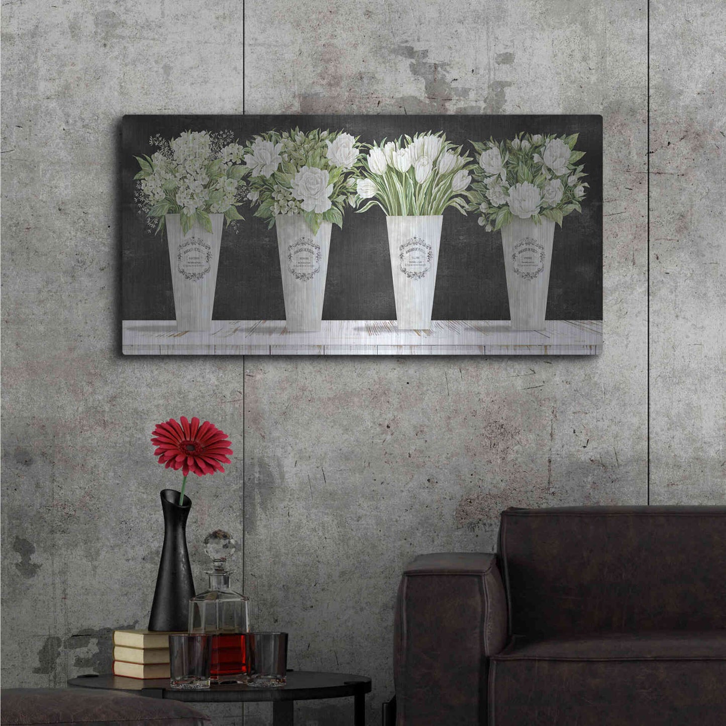 Luxe Metal Art 'White Flowers Still Life II' by Cindy Jacobs, Metal Wall Art,48x24