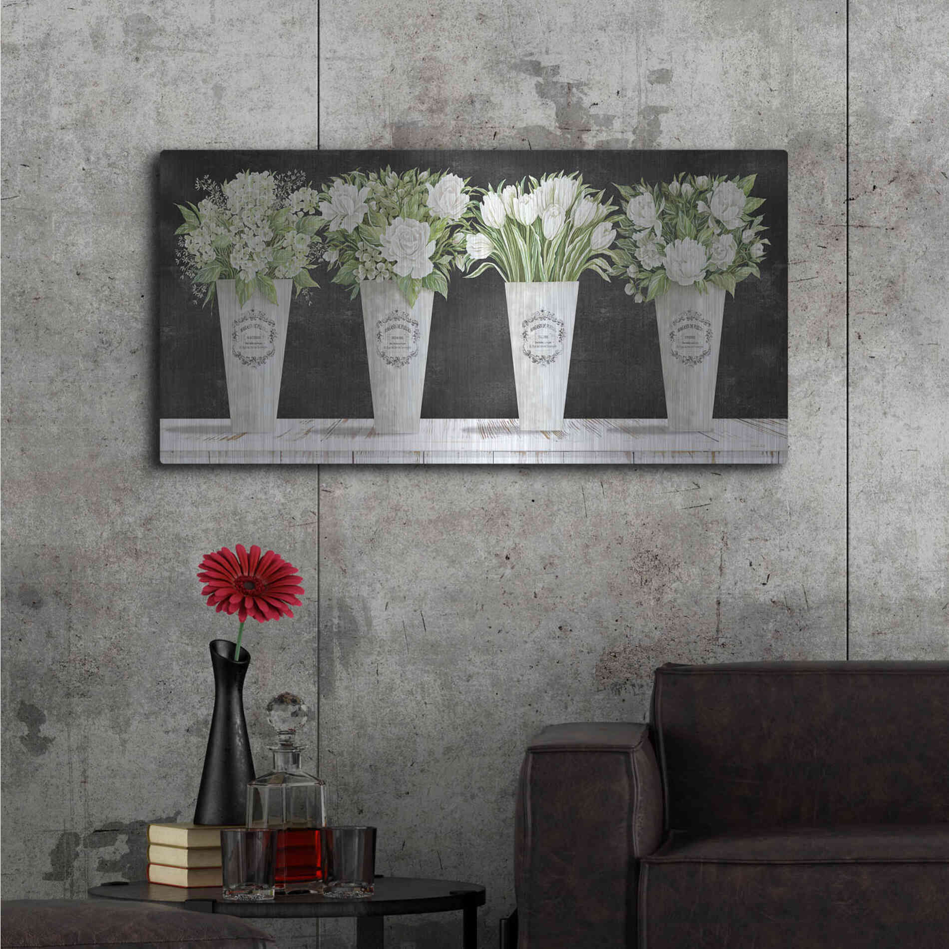 Luxe Metal Art 'White Flowers Still Life II' by Cindy Jacobs, Metal Wall Art,48x24