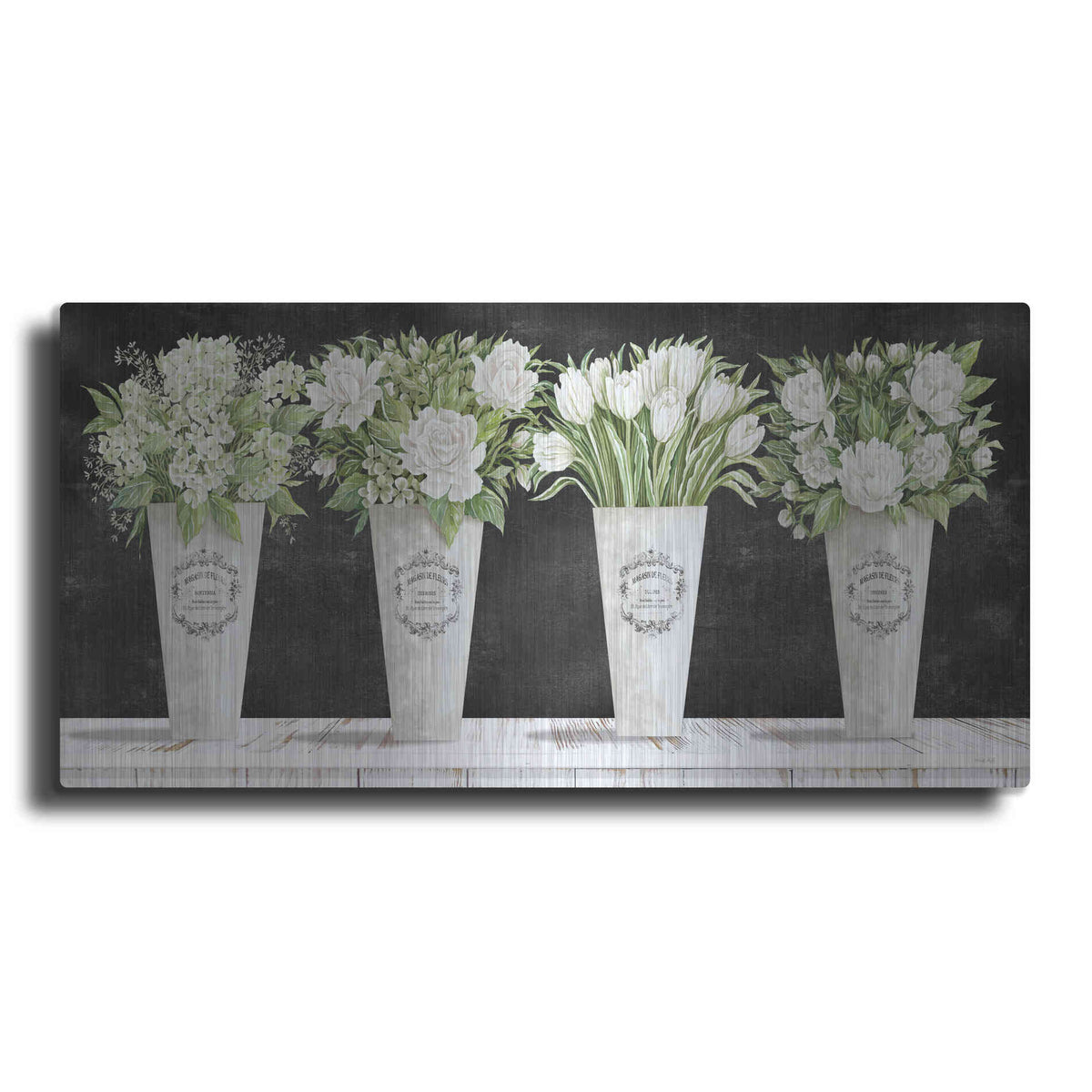 Luxe Metal Art 'White Flowers Still Life II' by Cindy Jacobs, Metal Wall Art