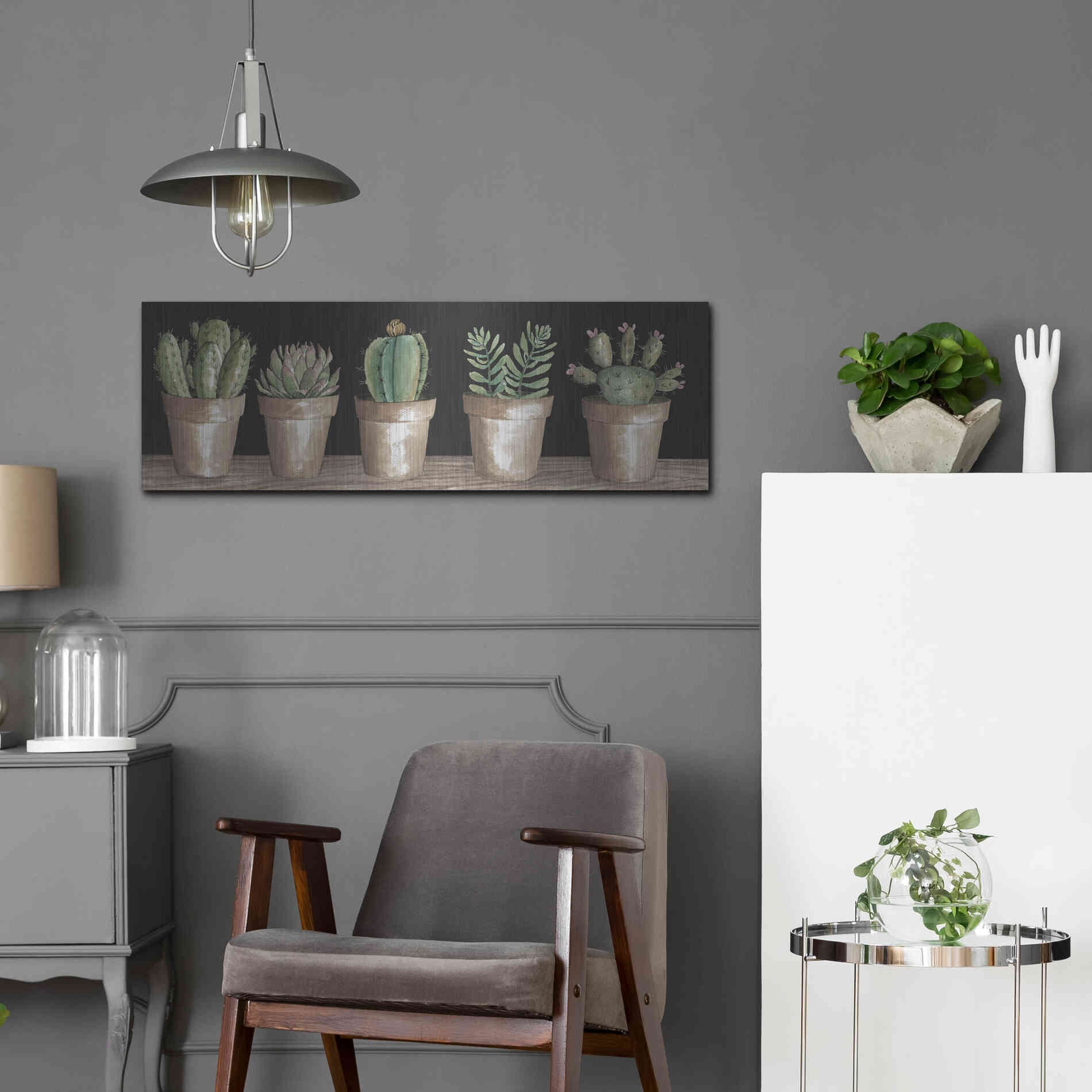 Luxe Metal Art 'Cactus Row' by Cindy Jacobs, Metal Wall Art,36x12