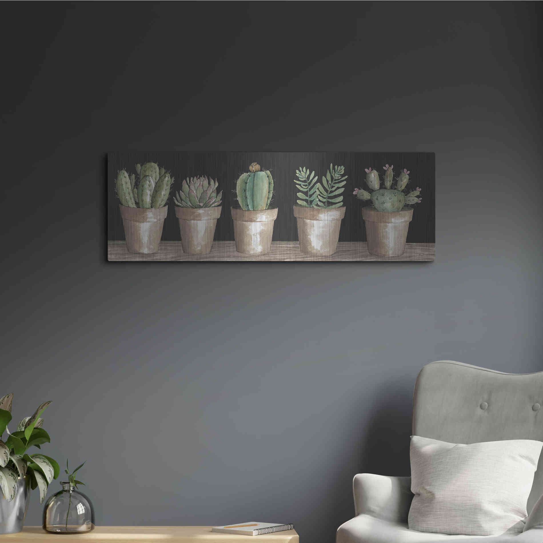 Luxe Metal Art 'Cactus Row' by Cindy Jacobs, Metal Wall Art,36x12