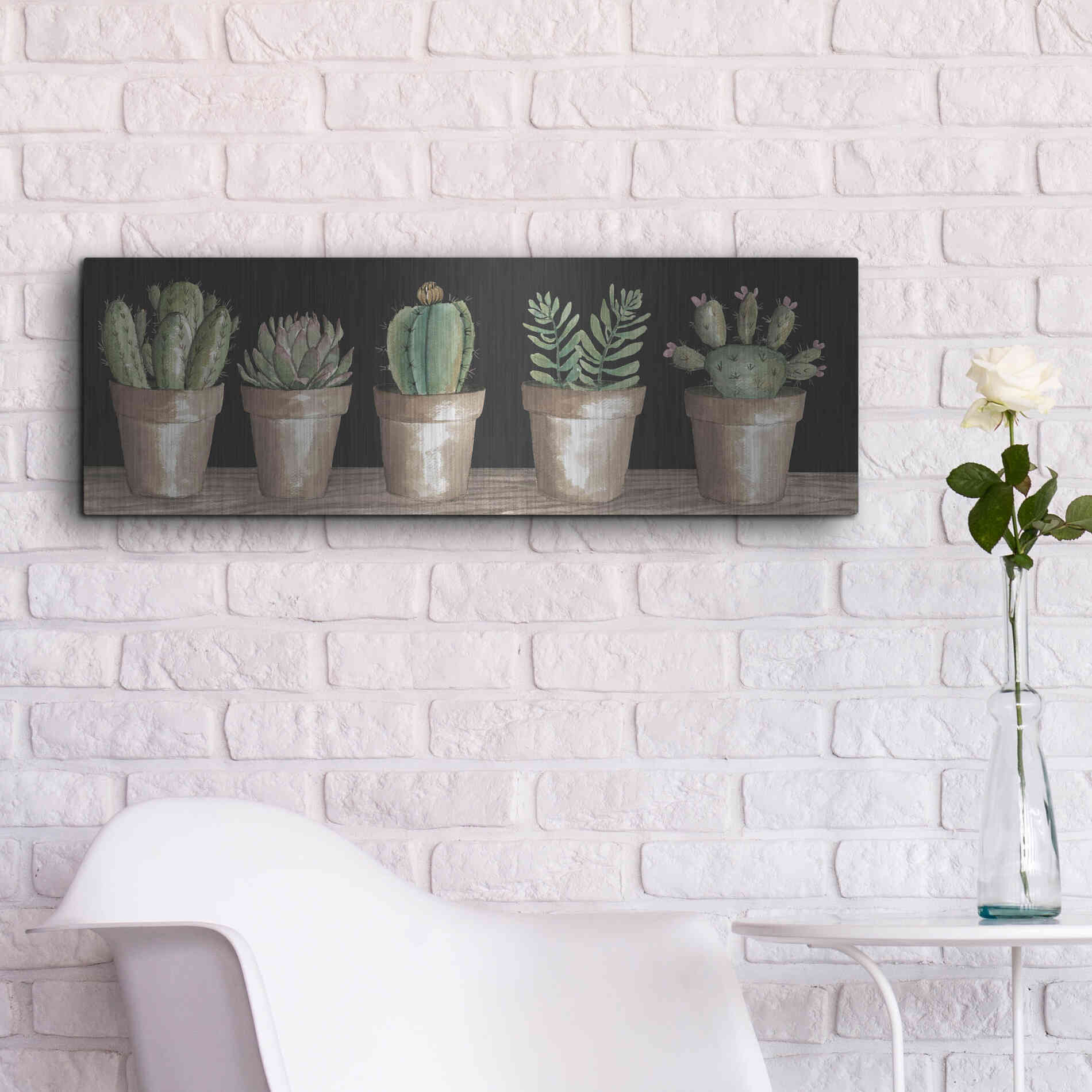 Luxe Metal Art 'Cactus Row' by Cindy Jacobs, Metal Wall Art,36x12