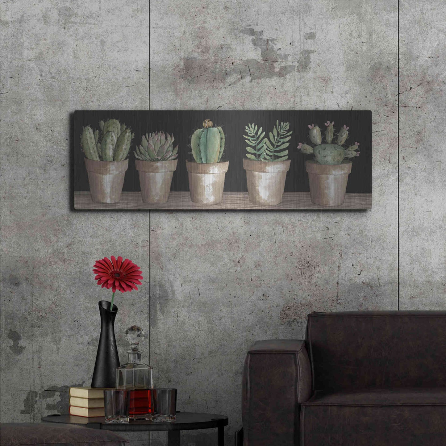 Luxe Metal Art 'Cactus Row' by Cindy Jacobs, Metal Wall Art,48x16