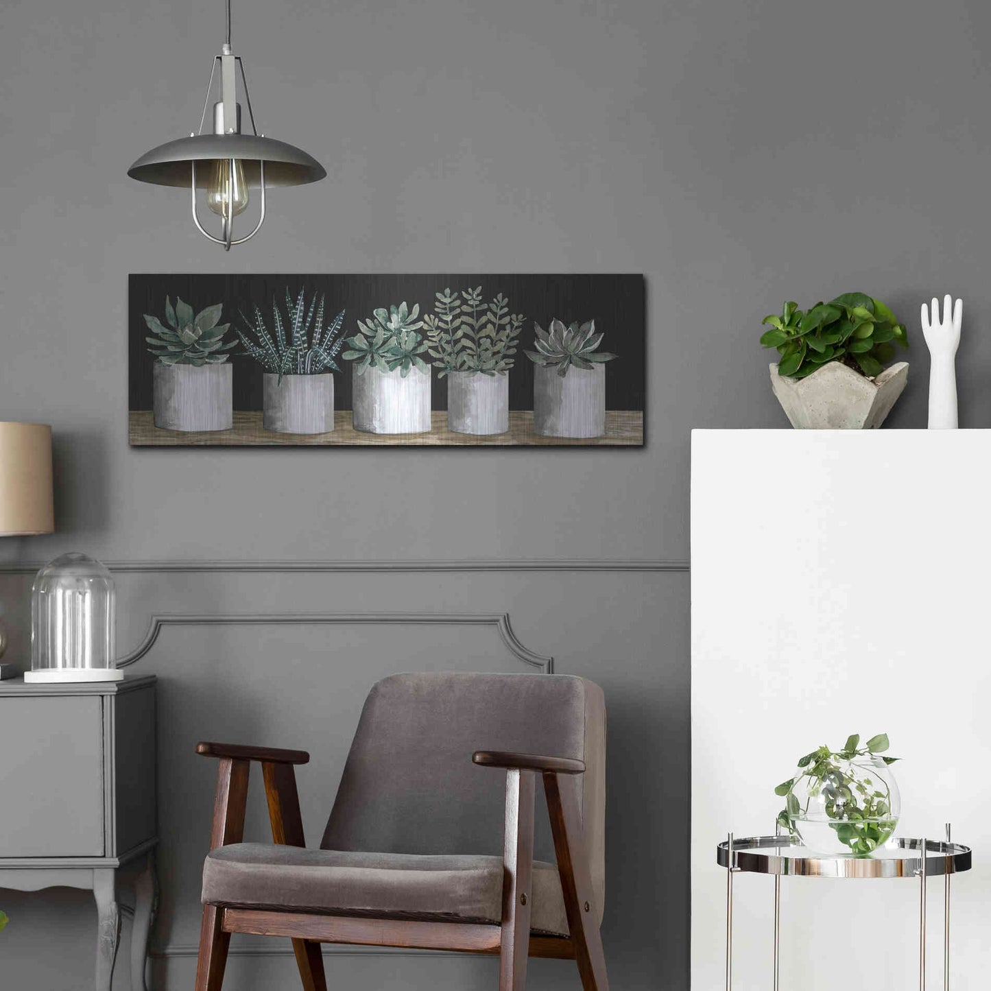 Luxe Metal Art 'Succulent Row' by Cindy Jacobs, Metal Wall Art,36x12