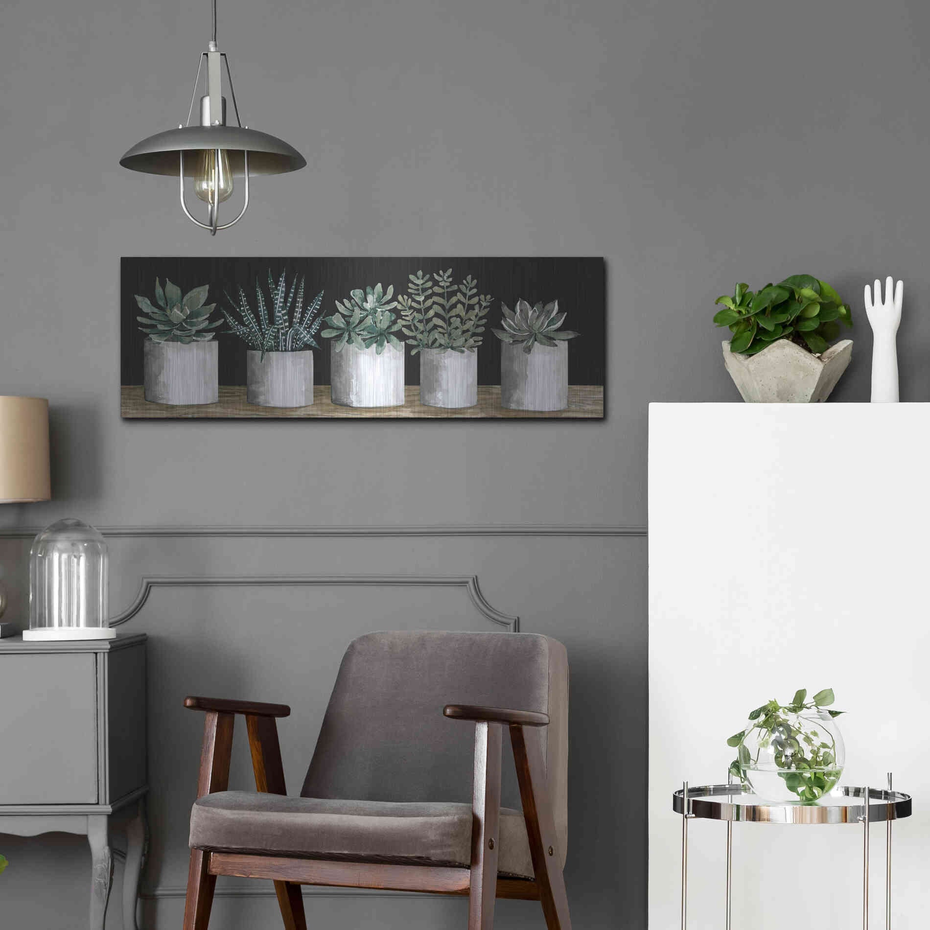 Luxe Metal Art 'Succulent Row' by Cindy Jacobs, Metal Wall Art,36x12