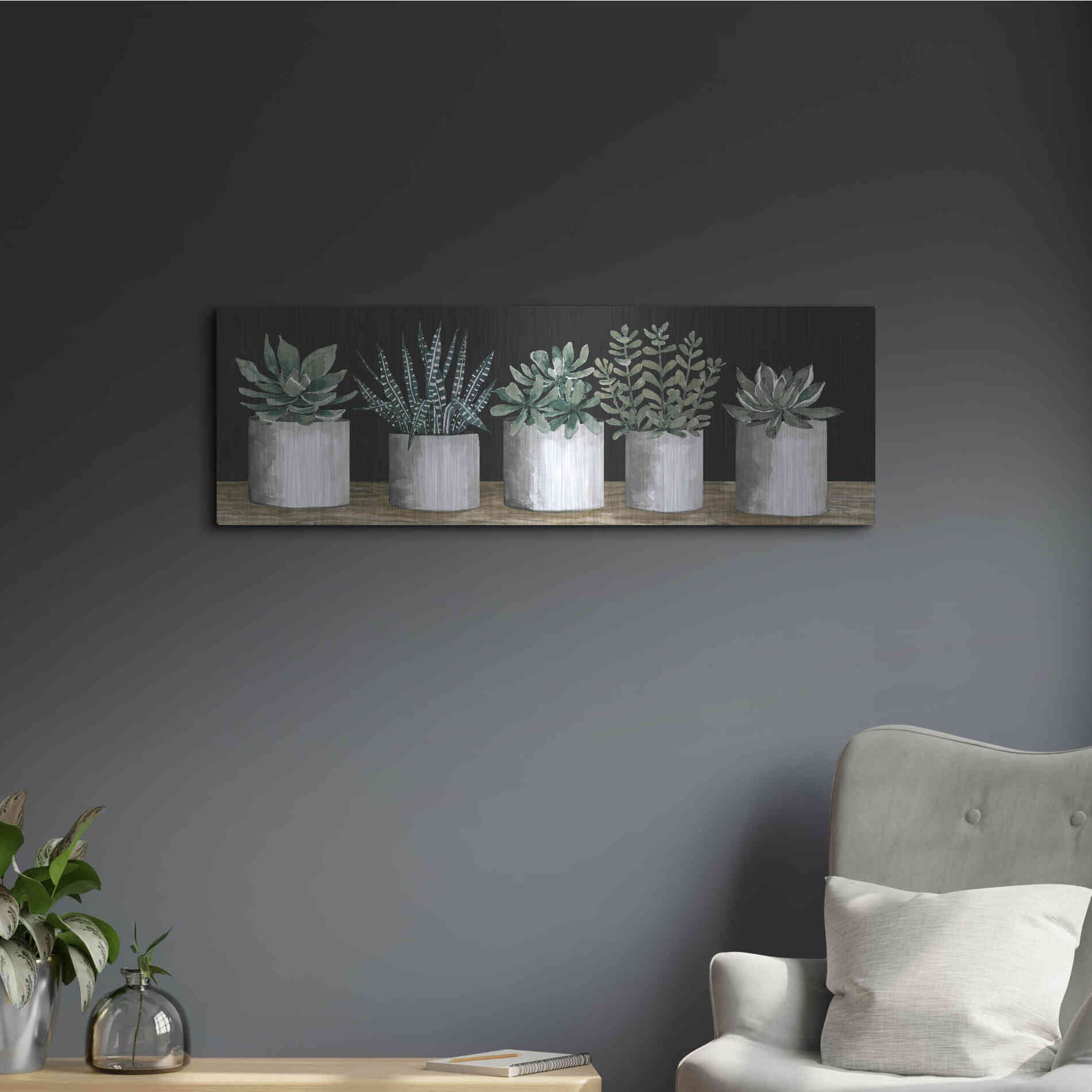 Luxe Metal Art 'Succulent Row' by Cindy Jacobs, Metal Wall Art,36x12