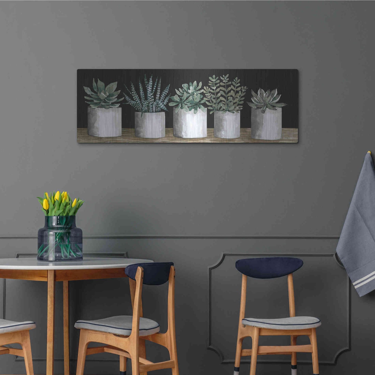 Luxe Metal Art 'Succulent Row' by Cindy Jacobs, Metal Wall Art,48x16