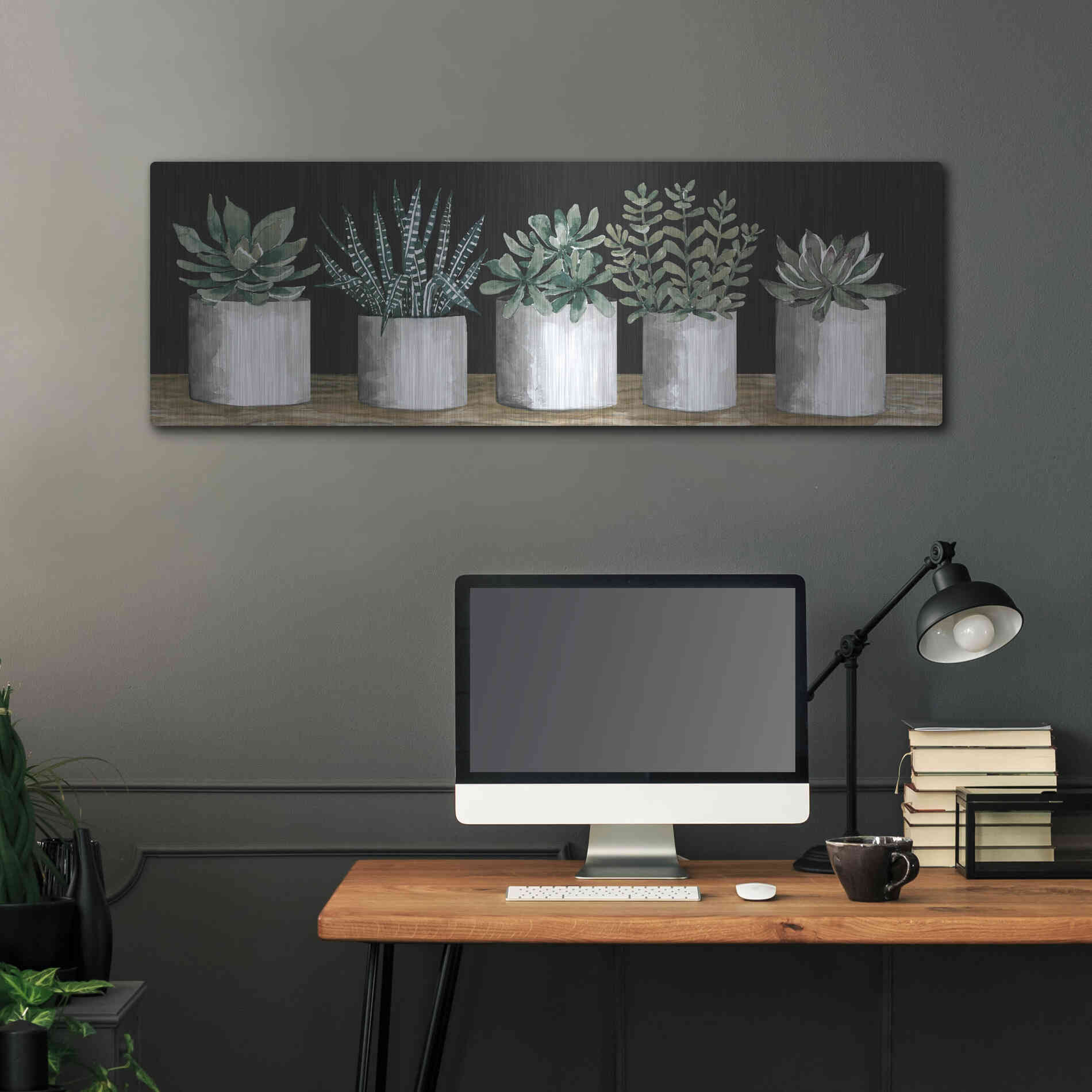 Luxe Metal Art 'Succulent Row' by Cindy Jacobs, Metal Wall Art,48x16