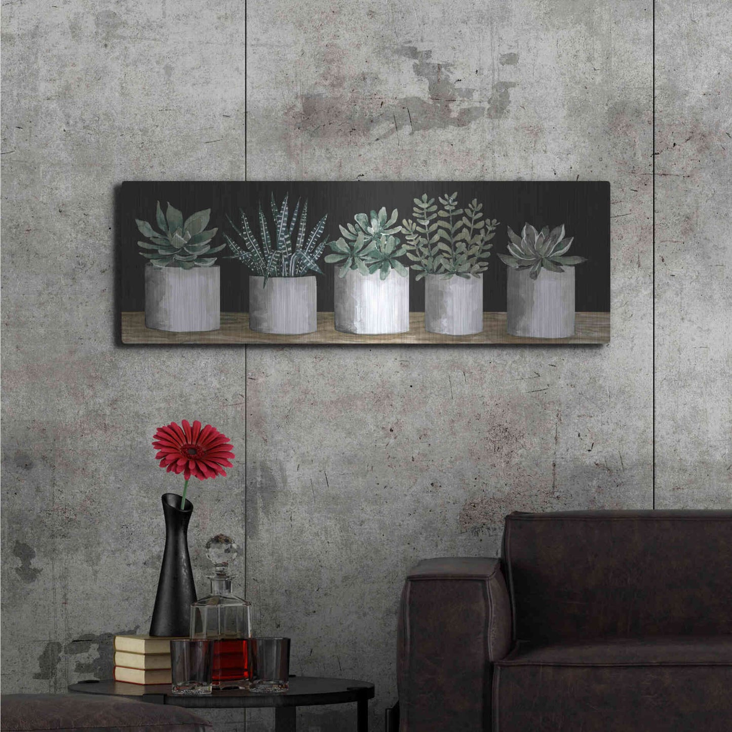 Luxe Metal Art 'Succulent Row' by Cindy Jacobs, Metal Wall Art,48x16