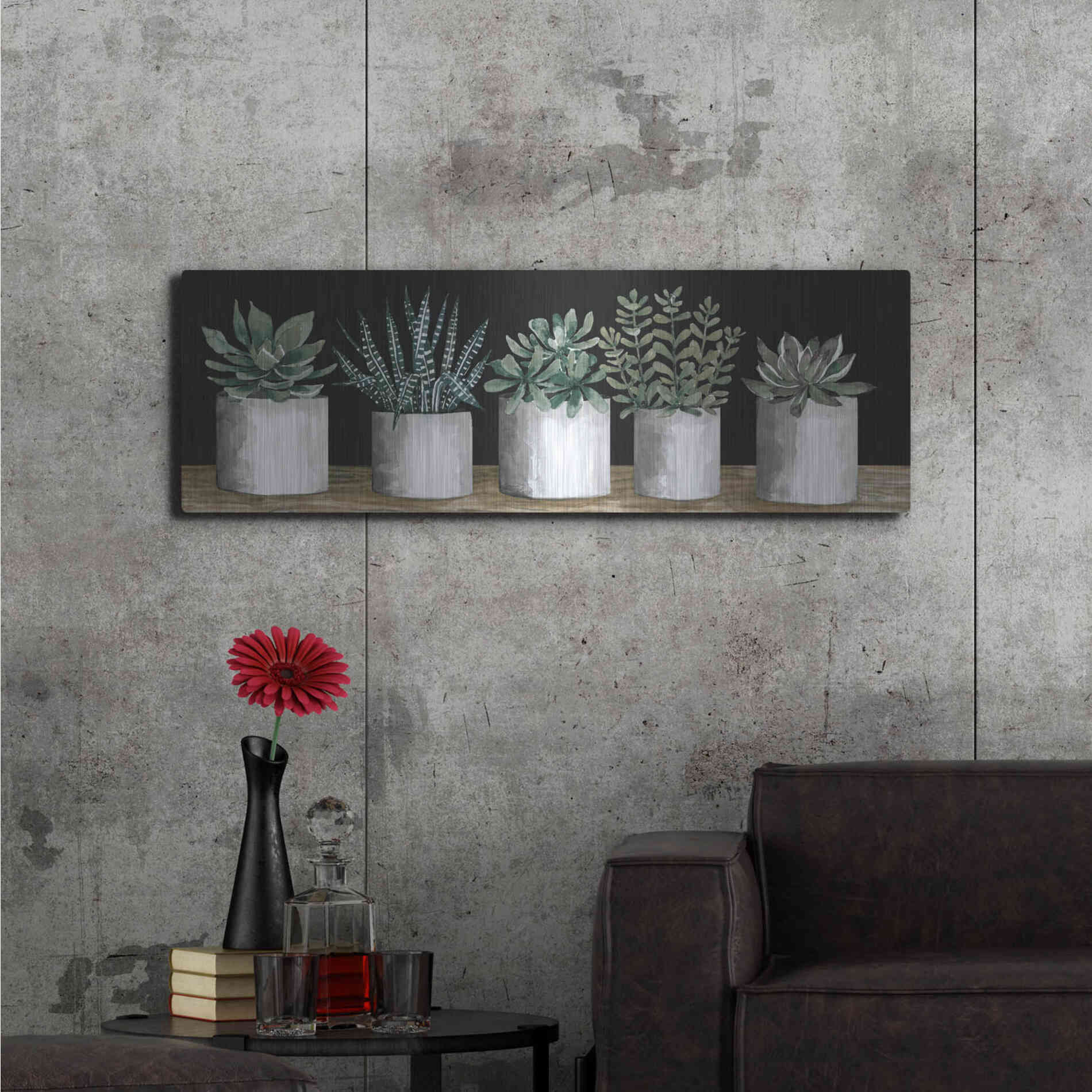 Luxe Metal Art 'Succulent Row' by Cindy Jacobs, Metal Wall Art,48x16