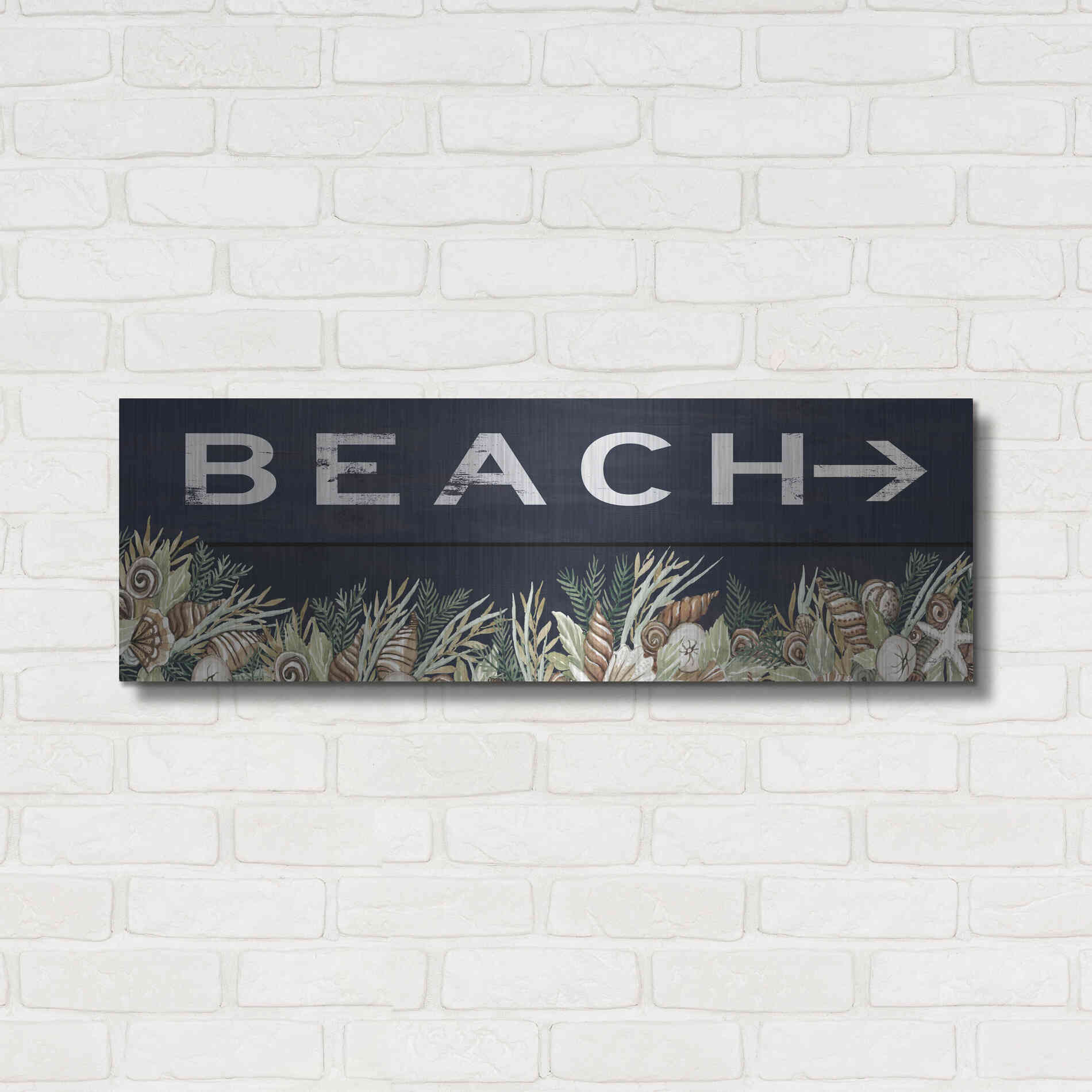 Luxe Metal Art 'Beach Sign' by Cindy Jacobs, Metal Wall Art,36x12