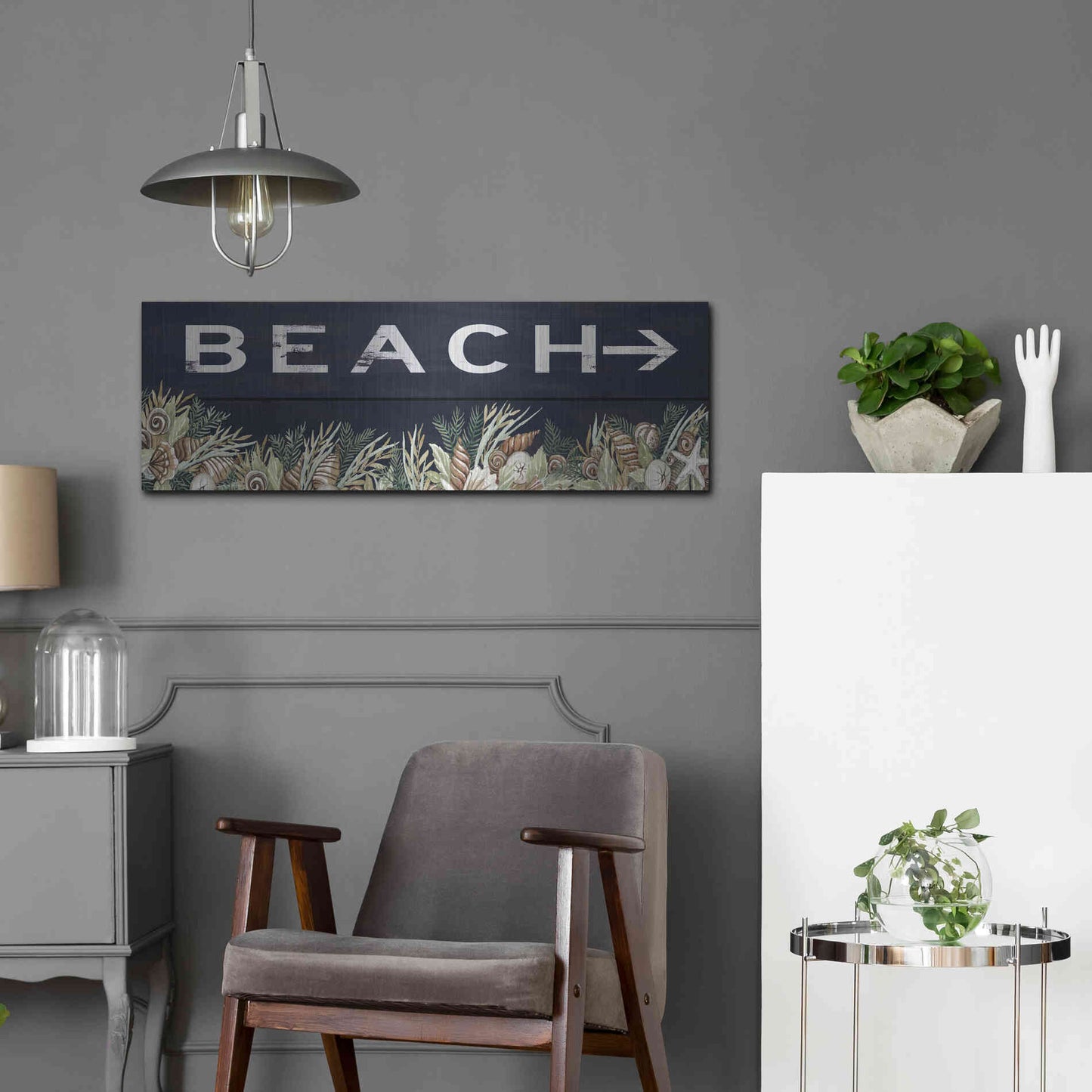 Luxe Metal Art 'Beach Sign' by Cindy Jacobs, Metal Wall Art,36x12