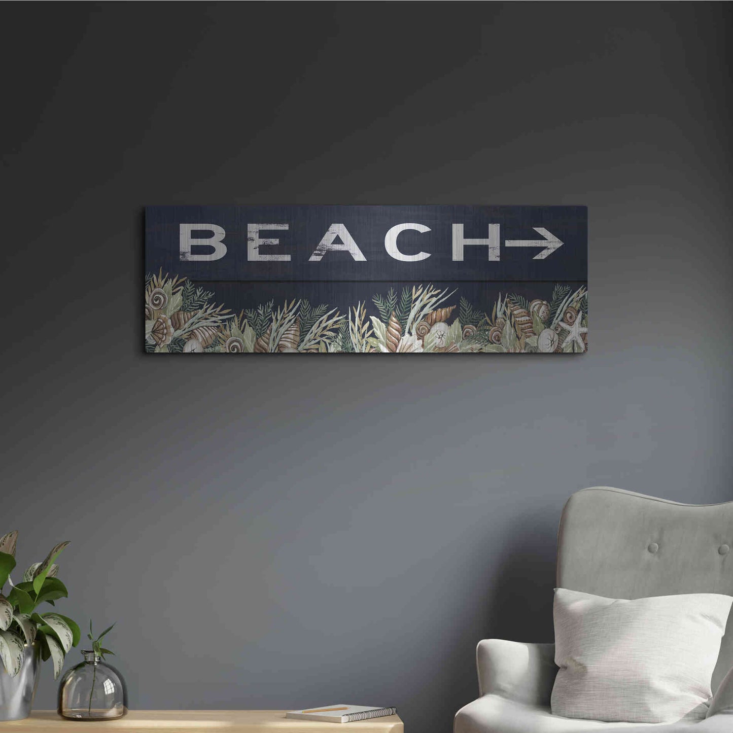 Luxe Metal Art 'Beach Sign' by Cindy Jacobs, Metal Wall Art,36x12