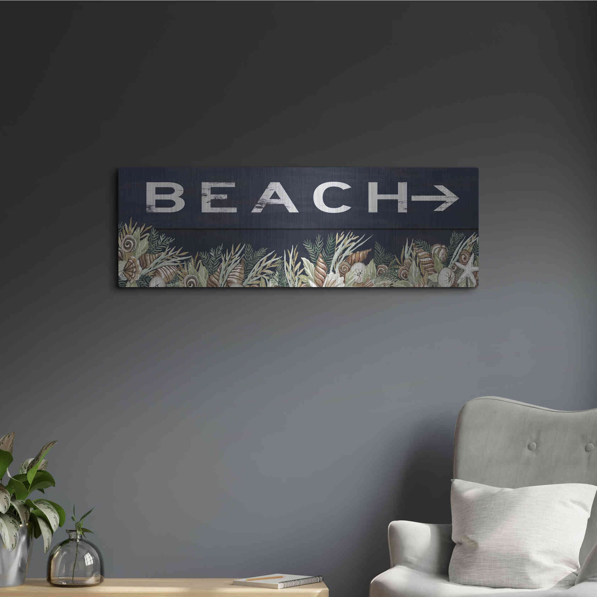 Luxe Metal Art 'Beach Sign' by Cindy Jacobs, Metal Wall Art,36x12